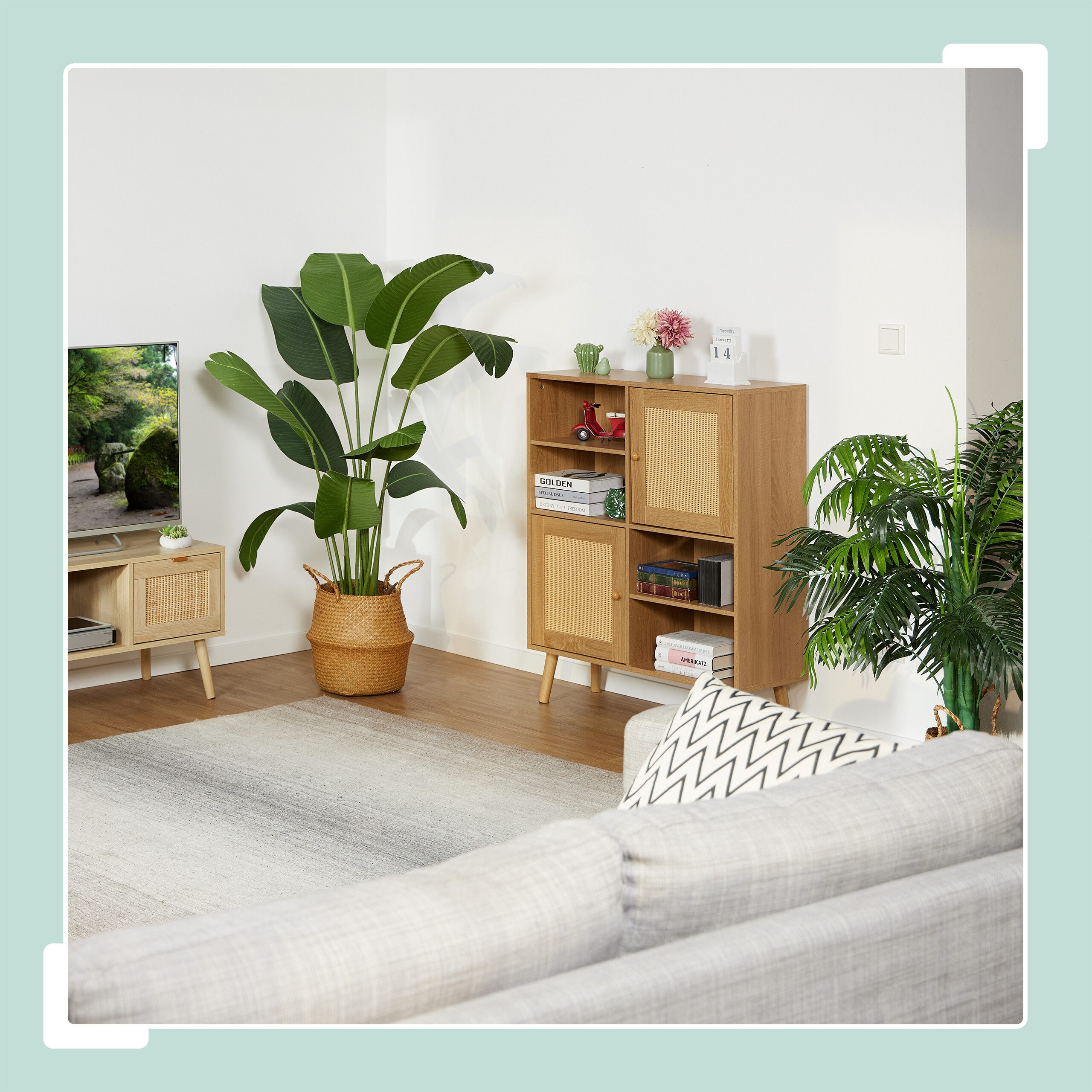 relaxdays Sideboard mit 2 Rattan Türe günstig online kaufen