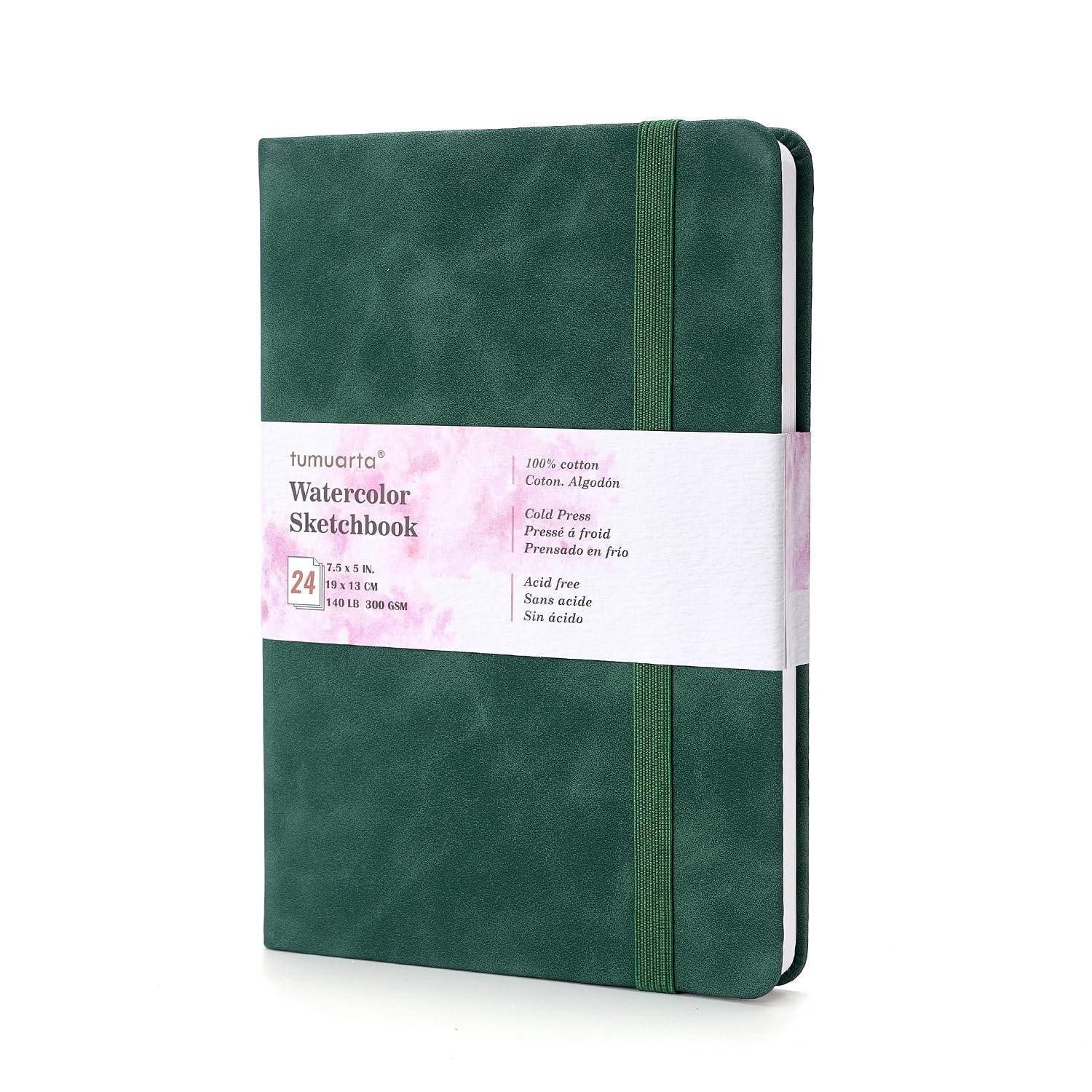 LuxusKollektion Skizzenbuch Aquarell Skizzenbuch 19x13cm Tiefgrün 300g Baumwolle