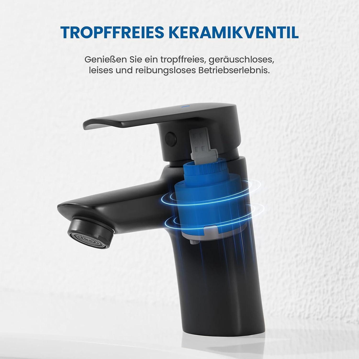 Thumbnail - LuxusKollektion Waschtischarmatur Wasserhahn Schwarz Bad Armatur Auslauf Keramik Messing 60mm