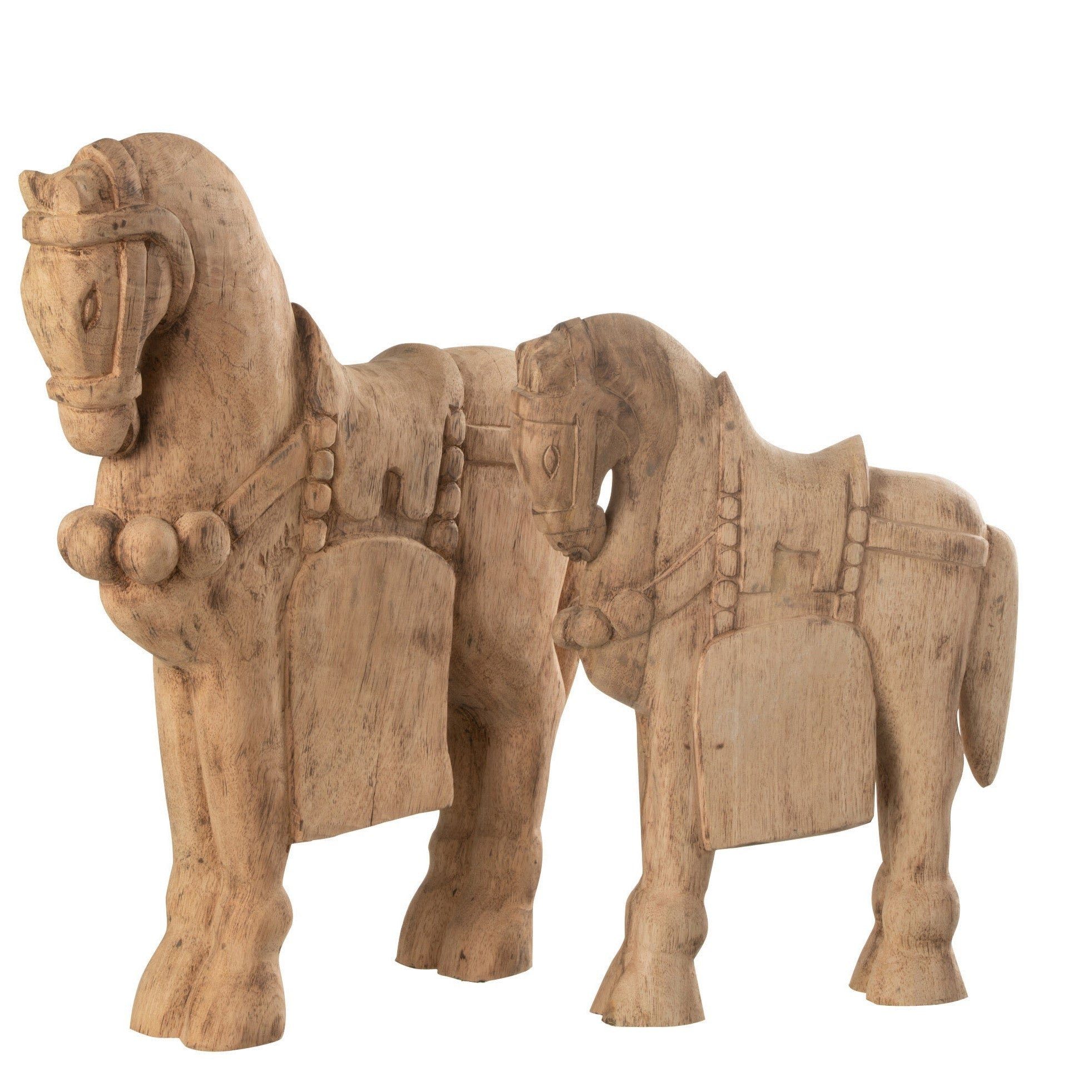 GILDE Dekoobjekt 2er Set Troja Pferd Holz Naturell - Large & Medium Größe Small Version