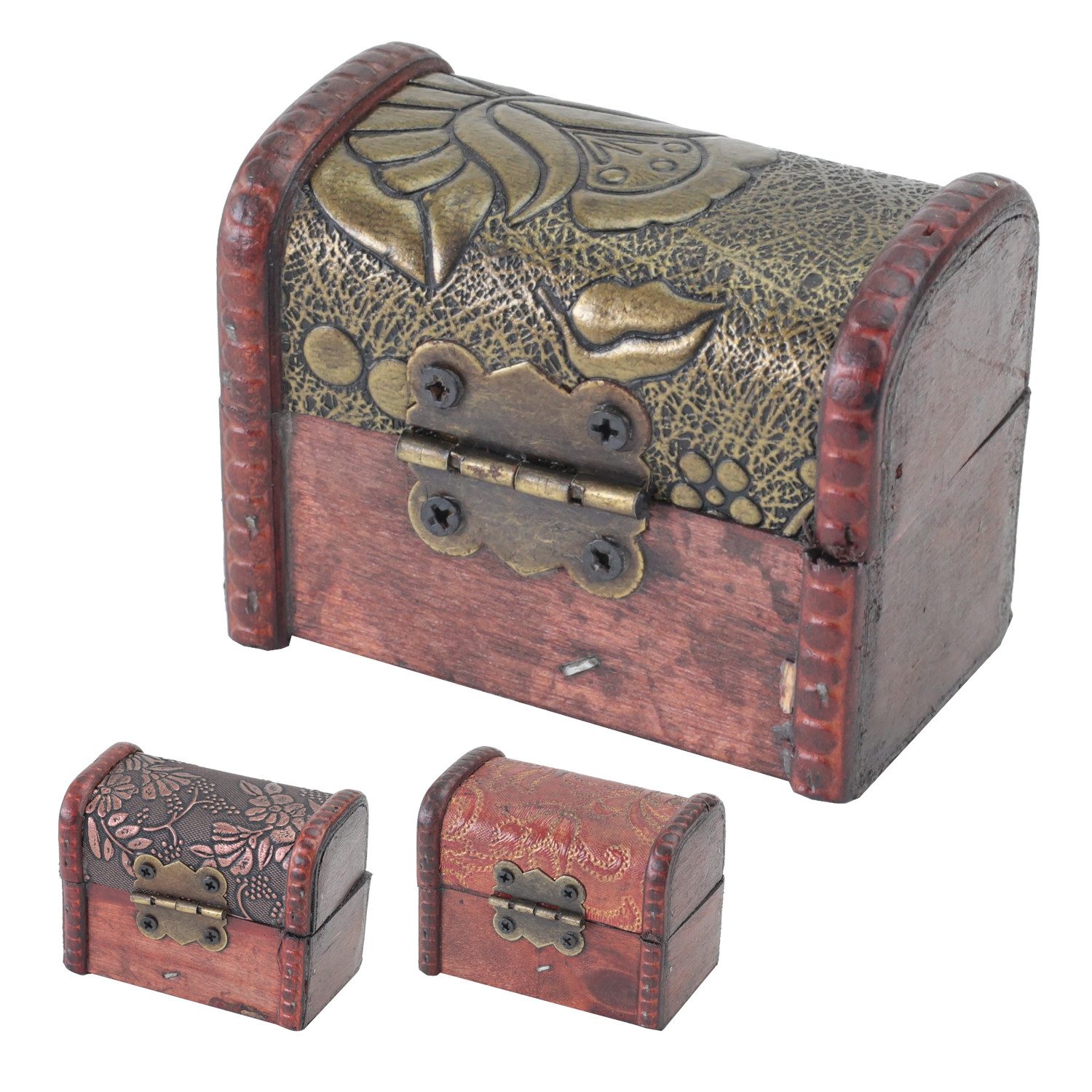 HMF Schatzkiste Schmuckkästchen aus Holz, kleine Schatztruhe zur Schmuckaufbewahrung (3er Set, versch. Muster), oder als Ringbox zur Verlobung und Hochzeit, 8 x – Bild 4 von 4