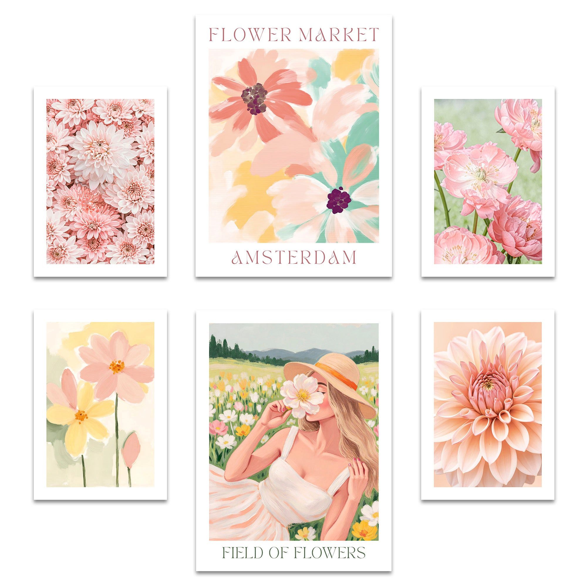 ARTFAVES Bilder-Collage Poster Set Flower Time I mehrteilige Bilderwand I Wandbilder Blumen, (Wandbilder modern, 6 St)