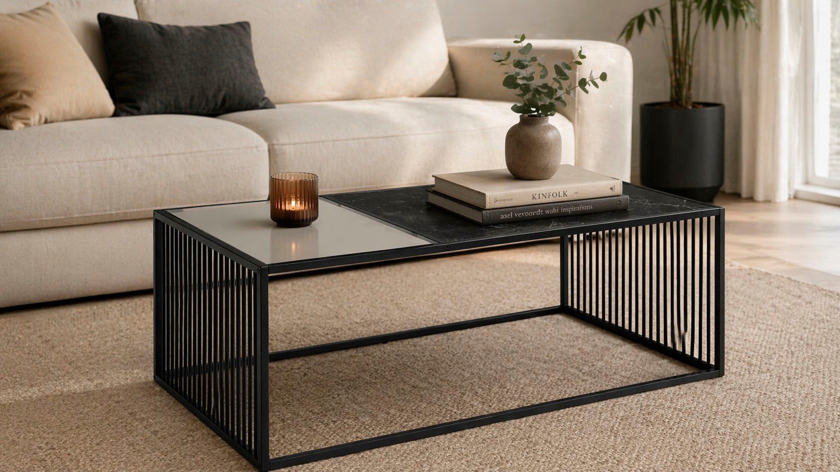 ACTONA GROUP Couchtisch Strington, Marmoroptik schwarz - modern & stilvoll, pflegeleicht (Couchtisch, Beistelltisch, Kaffeetisch), OTTOs Choice, Glasplatte & Metallgestell, verschiedene Formen