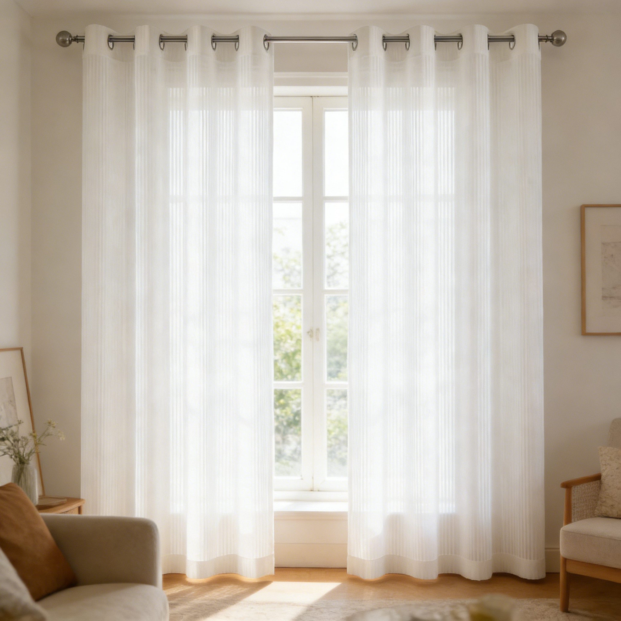BlingBin Gardine 2er-Set Voile Vorhänge mit Ösen (4 cm) (2 St), Ösen, halbtransparent, Voile, Vorhang Halbtransparent 140 cm x 145 cm, für Wohnzimmer & Schlafzimmer