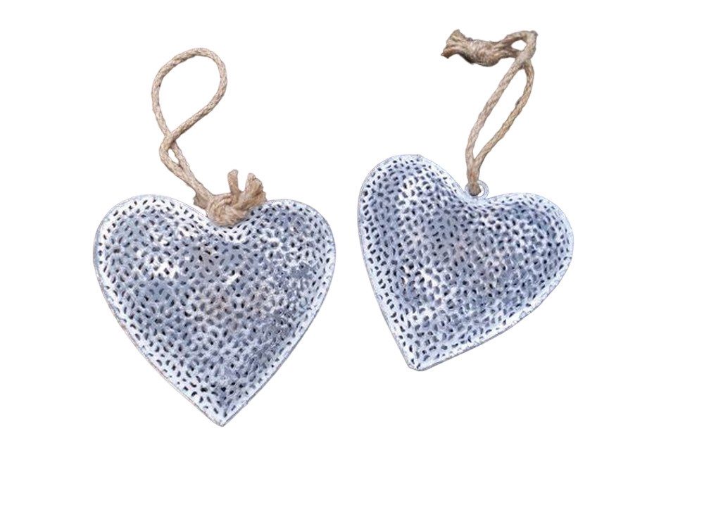 Dekohänger Deko-Hänger Herzen 2 Stück Herzhänger Eisen Grau-weiß Shabby je 14 cm