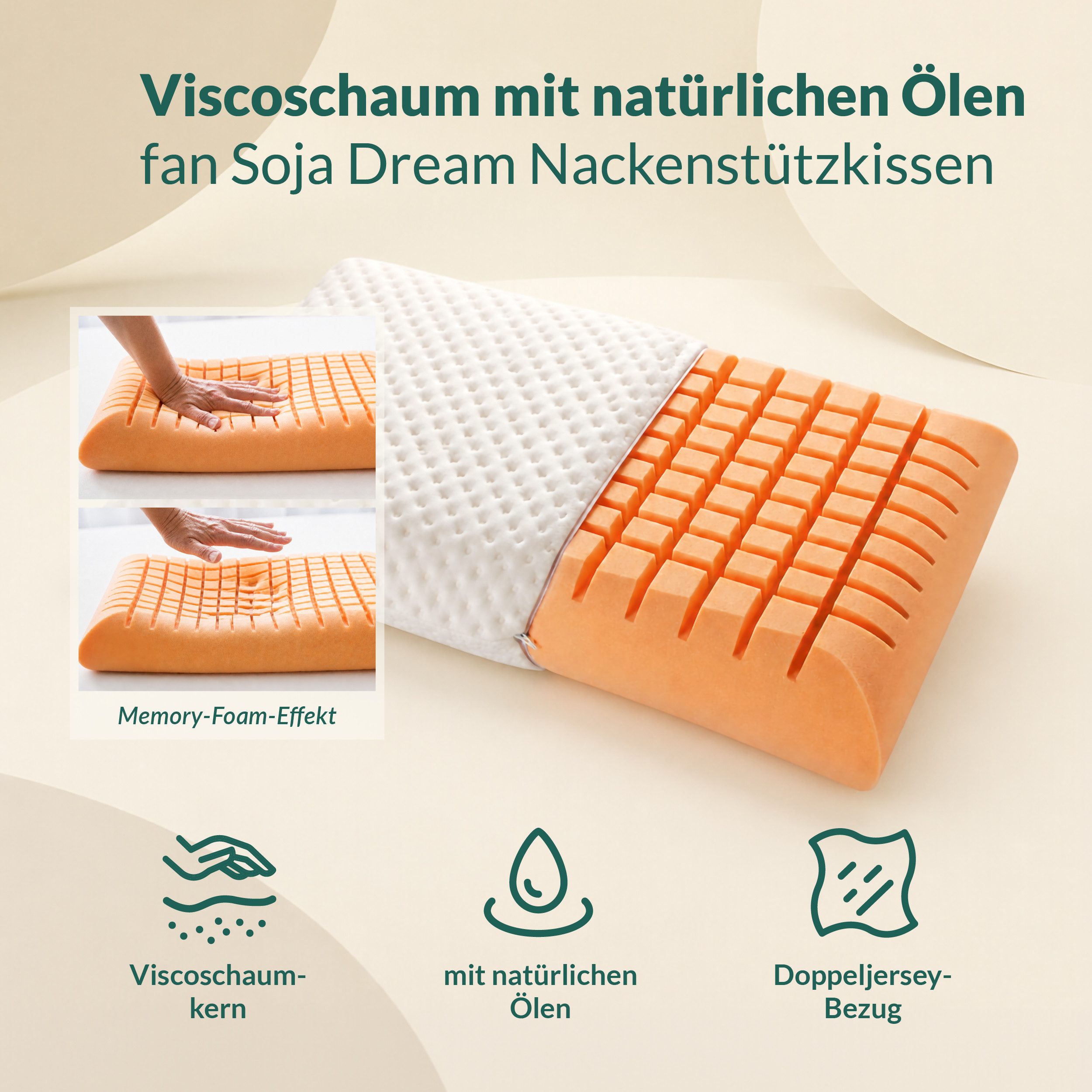 fan Nackenstützkissen Soja Dream, Füllung: Viscoschaum, Bezug: Doppeljersey mit Viscose, Seitenschläfer, Rückenschläfer, Wellness für den Nacken – Bild 2 von 5