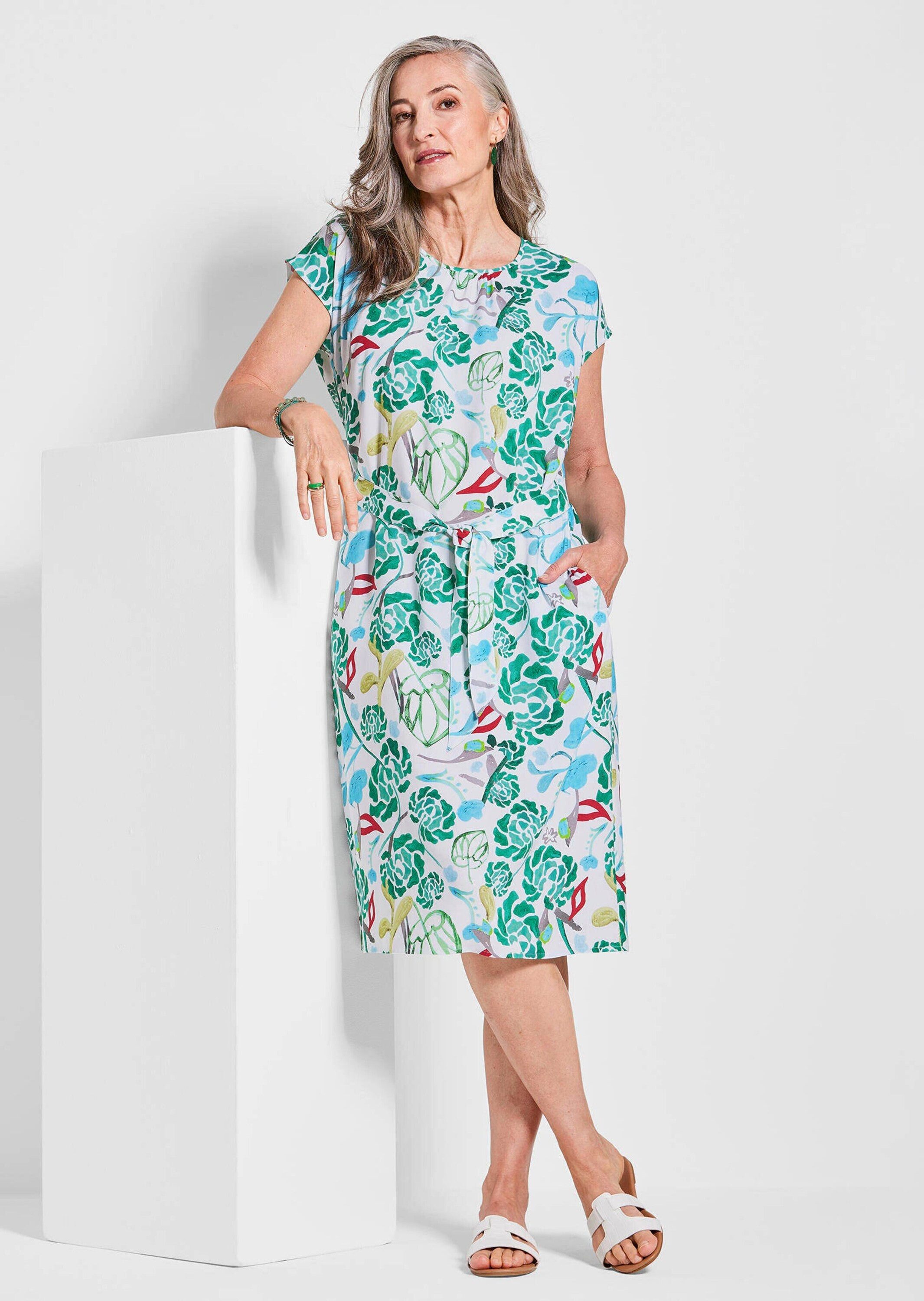 GOLDNER Sommerkleid Grünes Midikleid mit floralem Muster Knielanges Kleid mit Allover-Print, Kurzarm, Rundhalsausschnitt – Bild 4 von 5