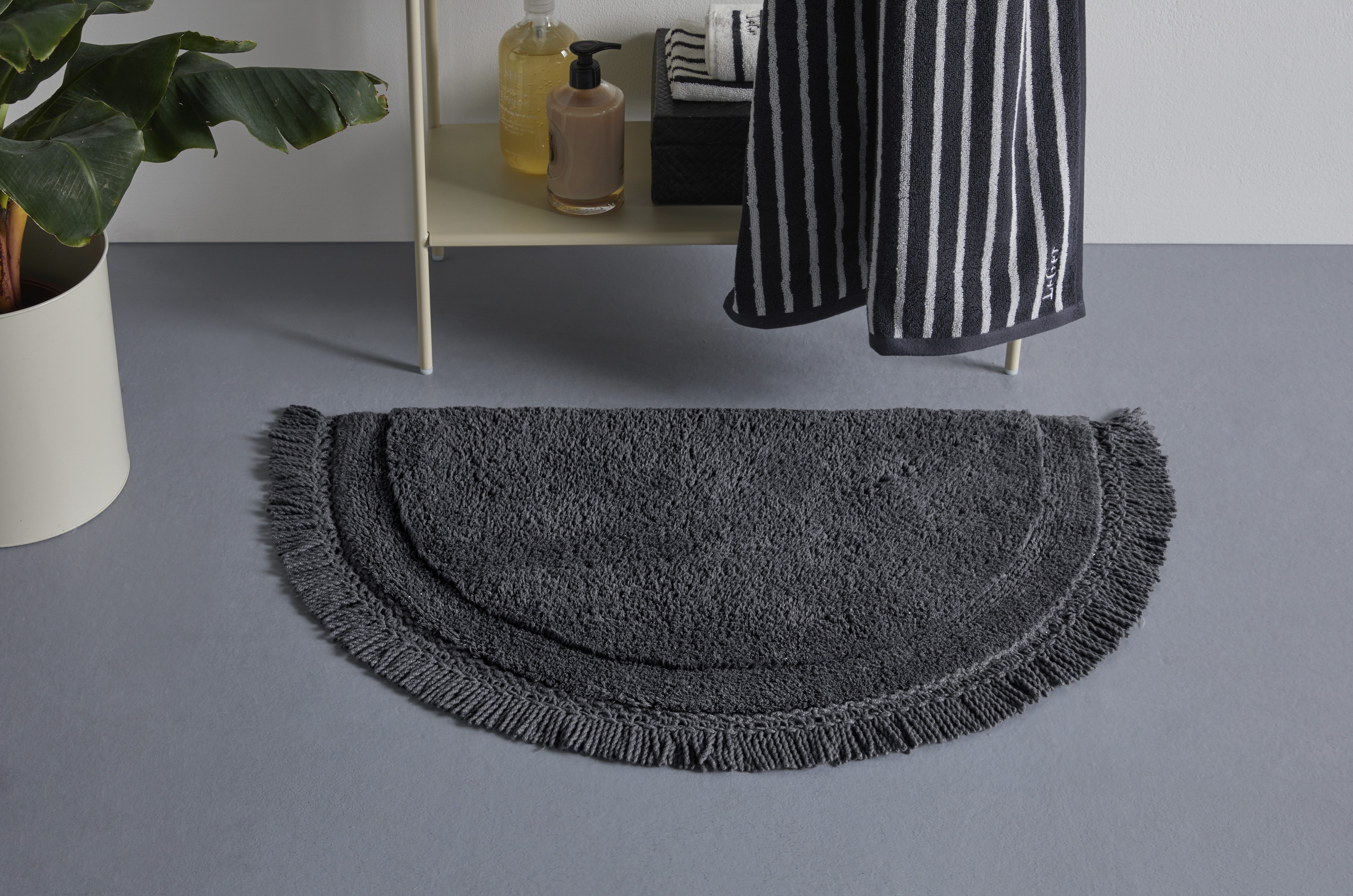 LeGer Home by Lena Gercke Badematte Tamsin, Badvorleger, Badezimmer Teppich, Höhe 20 mm, fußbodenheizungsgeeignet, strapazierfähig, Baumwolle, halbrund, mit Fransen, Badteppich, Badematte, Baumwolle