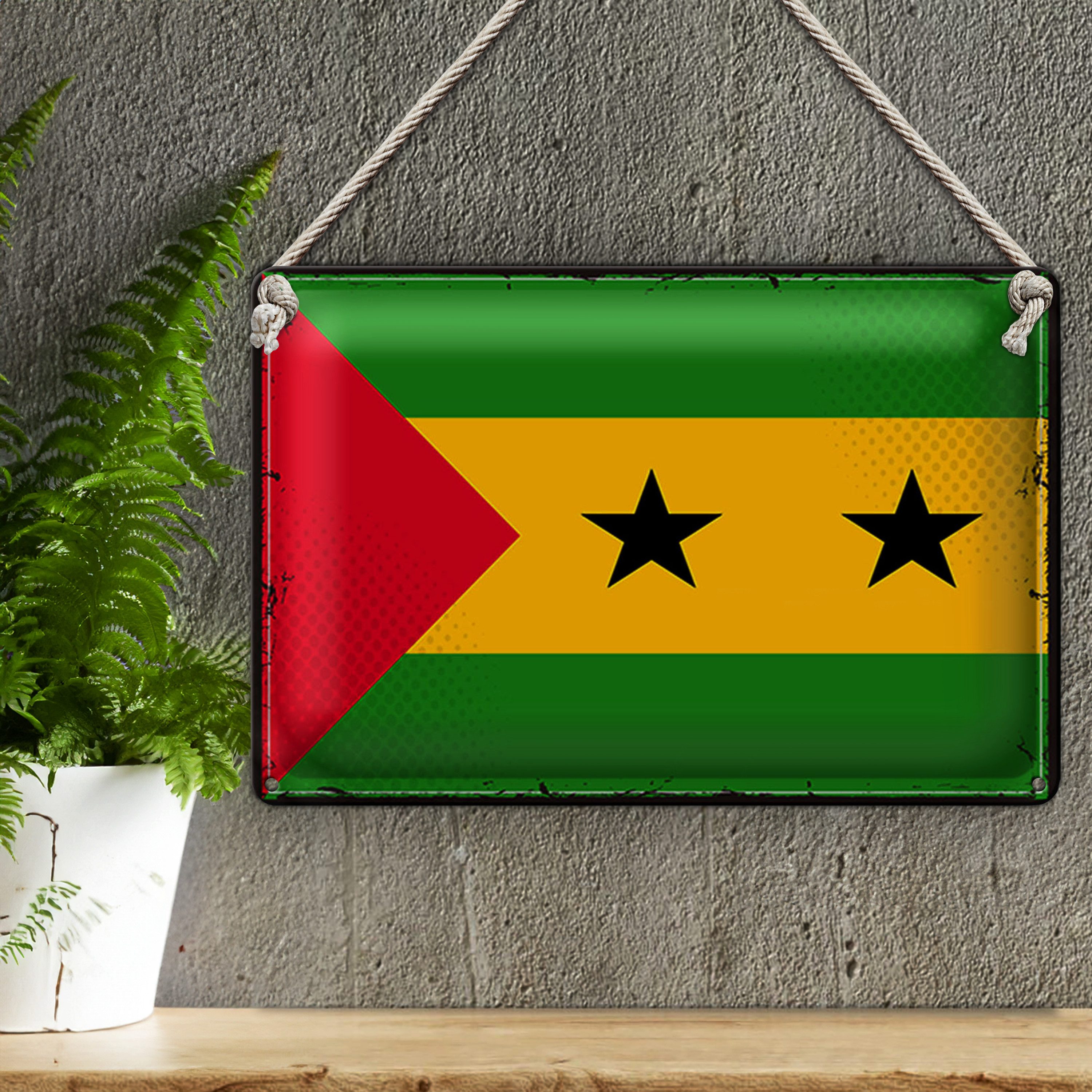Roomando Metallschild Blechschild Flagge São Tomé und Príncipe 30x20cm Retro Flag