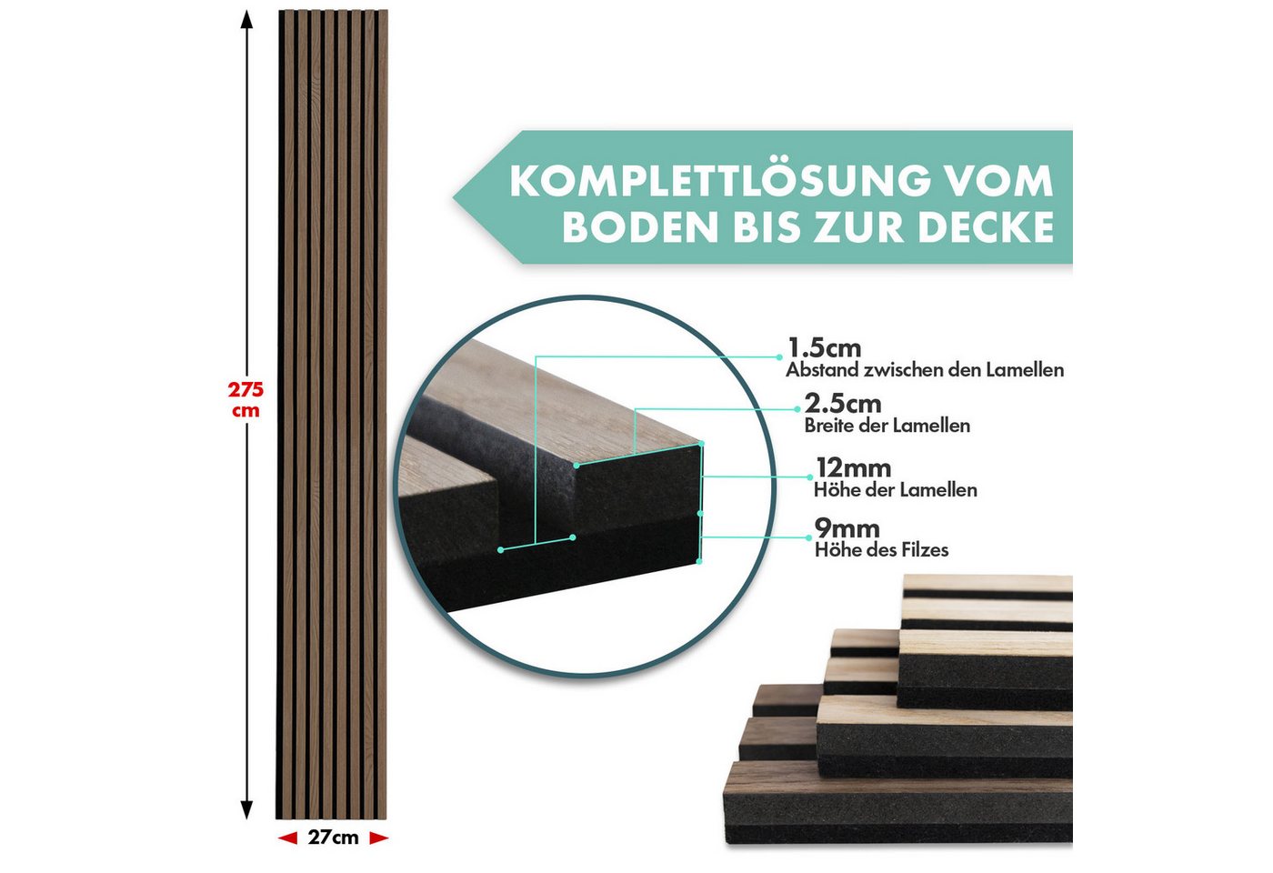 Thumbnail - Karat Wandpaneel Akustikpaneele in Holzoptik, Angenehme Raumakustik, 3 Größen, 3 Designs