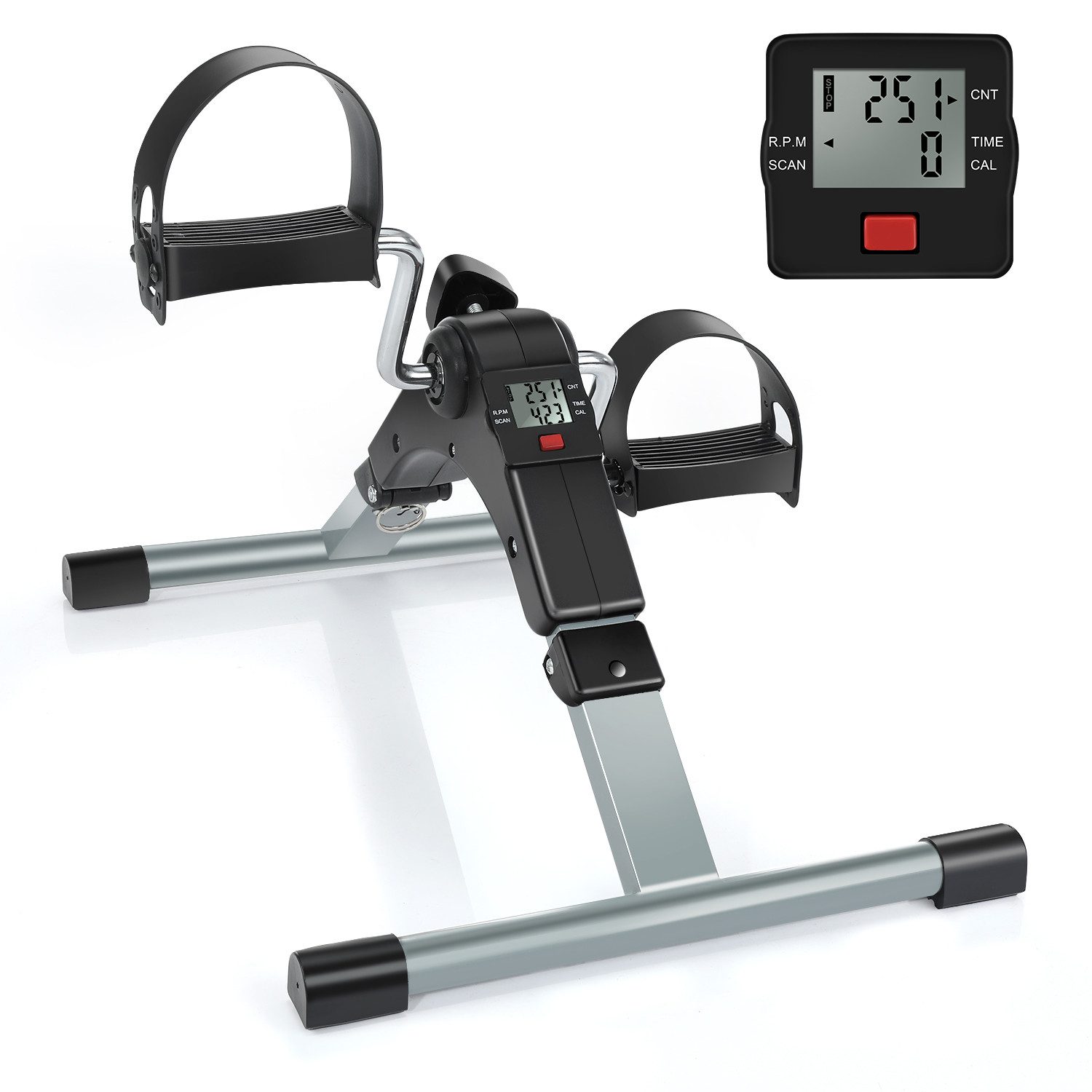 LETGOSPT Heimtrainer Mini Fahrrad Pedaltrainer Armtrainer und Beintrainer Bike-Heimtrainer (Set), Kalorienzähler, Kilometerzähler, Klappbar, Körperfettanalyse