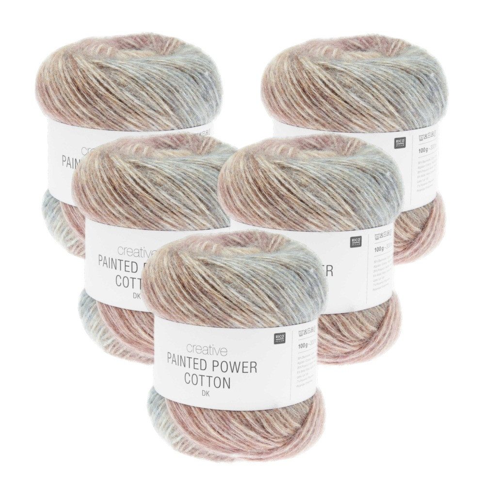 Rico Design 5 x RICO DESIGN CREATIVE PAINTED POWER COTTON DK Häkelwolle, 300 m