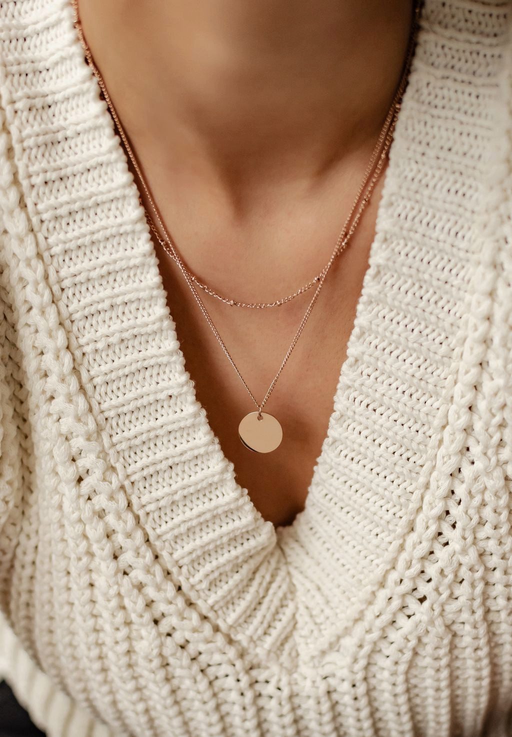 Hey Happiness Collier Layer Kette Kreis & Kugeln, Zweireihige Damen Edelstahl Halskette Platte Anhänger, wasserfest