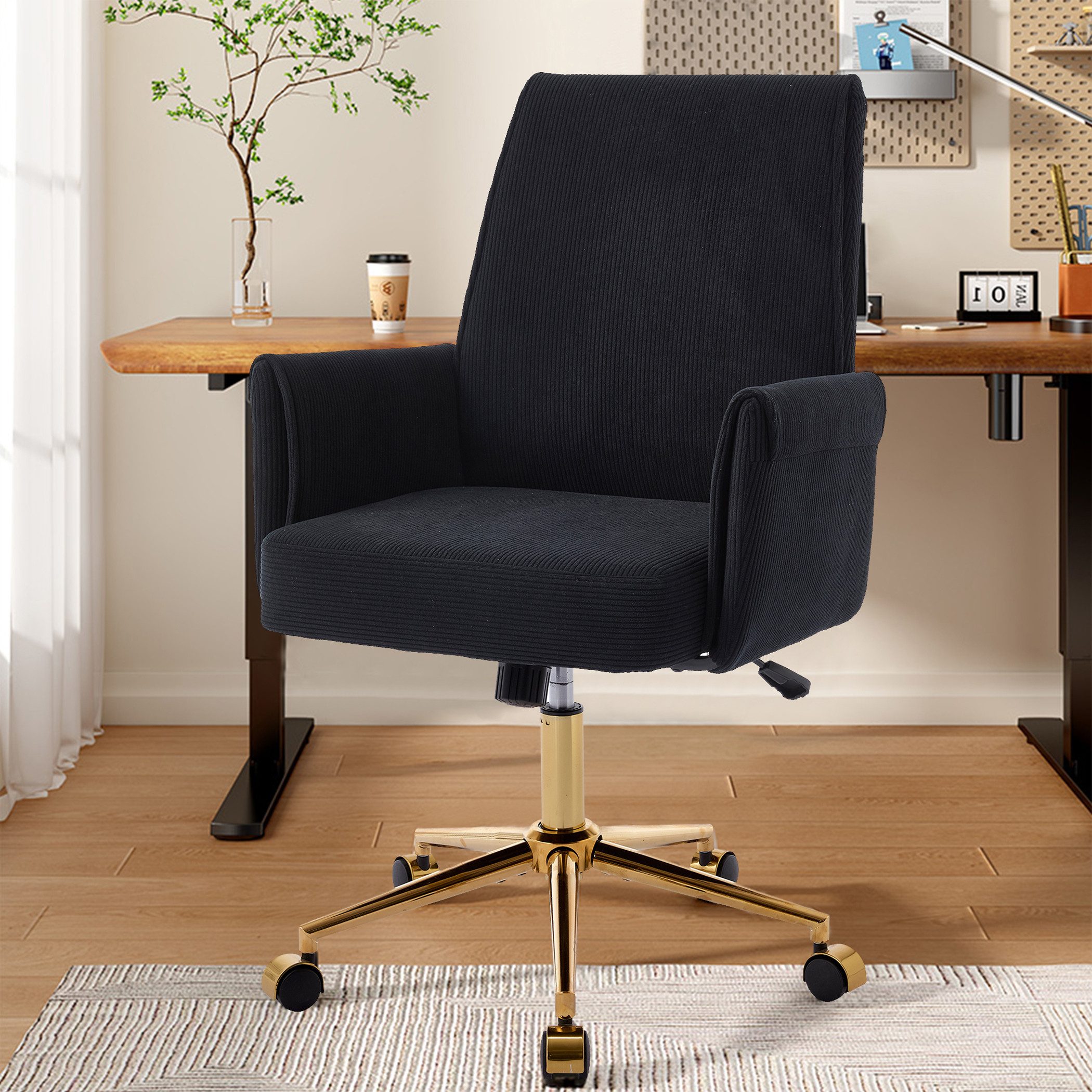 SeedWave Bürostuhl Ergonomisch Cord Drehstuhl mit Wippfunktion, Memory-Schaum Sitzkissen, Höhenverstellbarer Schreibtischstuhl für Büro und Home Office