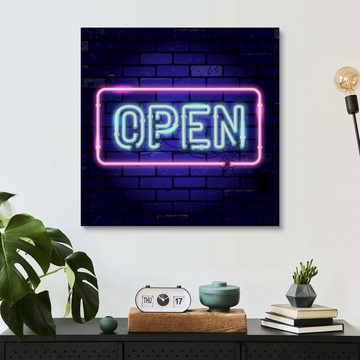 Posterlounge Holzbild TAlex, Open - Neonschild, Jugendzimmer Grafikdesign