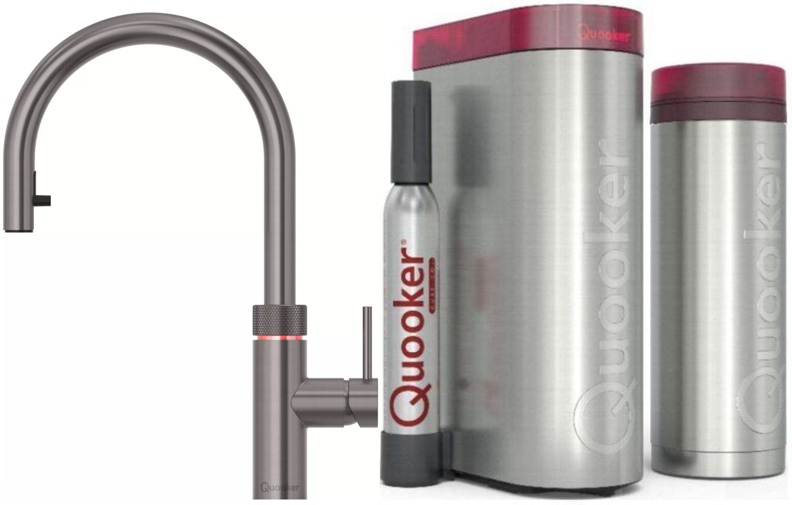 QUOOKER Küchenarmatur QUOOKER FLEX Zugauslauf Gunmetal PVD VAQ PRO3 mit CUBE 2 (3XGMECUBE) (2-St) 100°C Kochendwasserhahn mit Trinkwassersystem