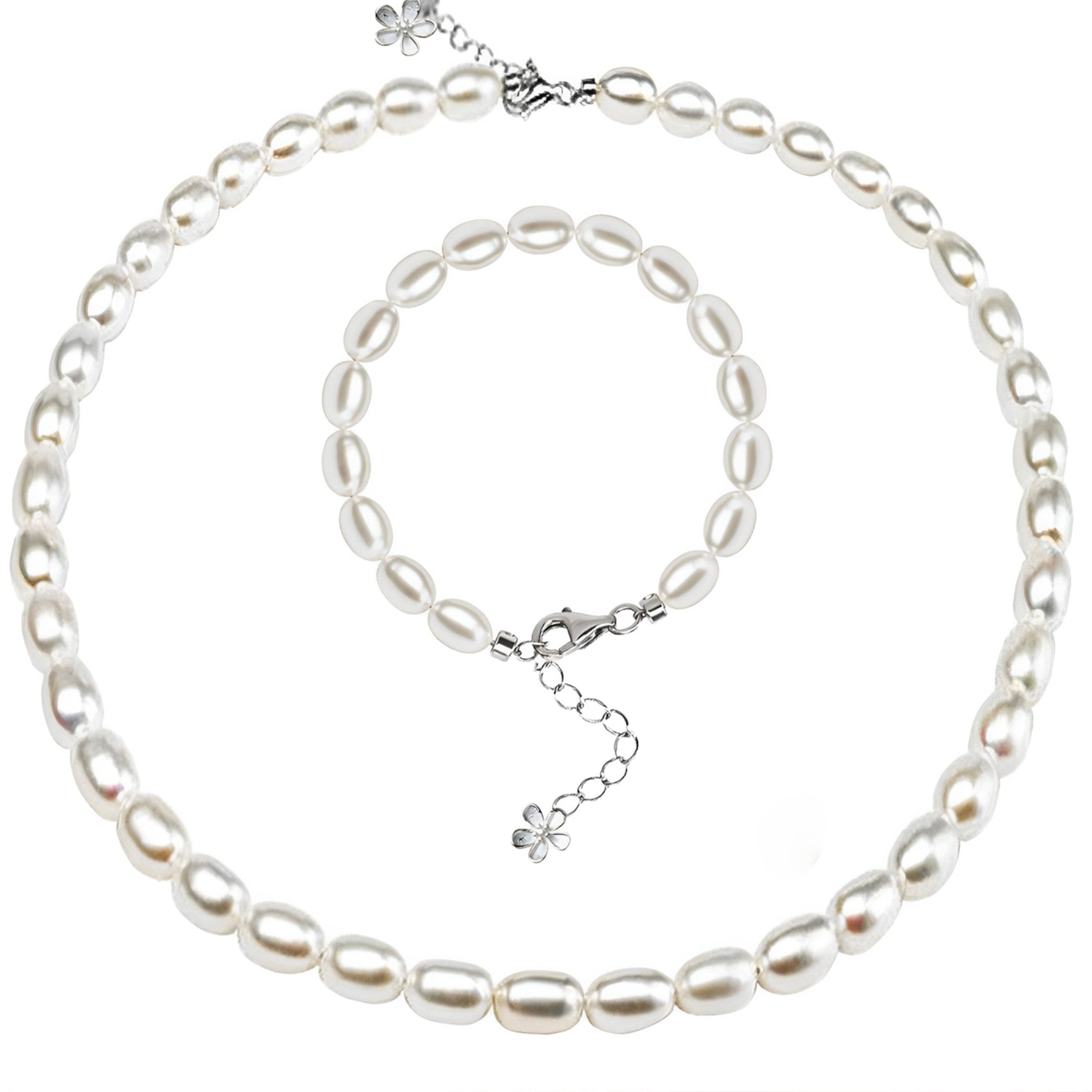 Luckice Perlenketten-Set Perlenkette 8-9mm Süßwasserperlen Pearls Set (verstellbar Perlenkette Set, Armband, Ohrringe, Sterling-silber, Damen Halskette, klassische Schmuck Halskette), Geschenk zum Muttertag, Geschenkbox Verpackung