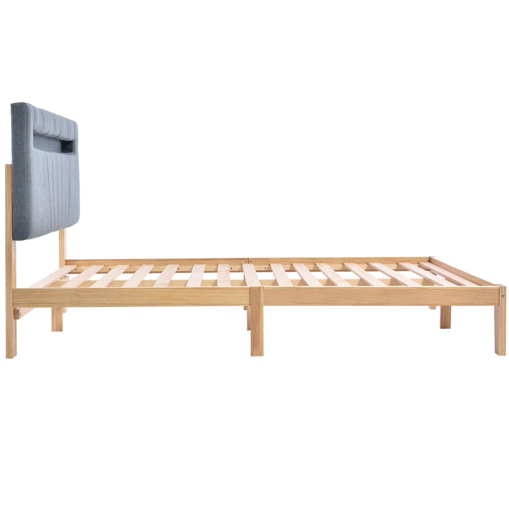 Massivholzbett (Doppelbett Jugendbett), mit LED-Beleuchtung & Polsterkopfteil, 140x200cm