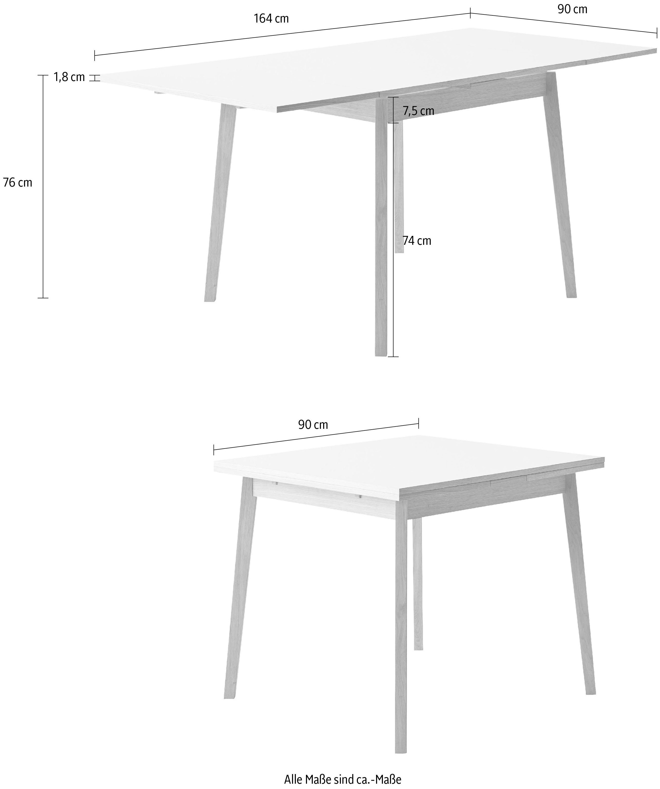 Hammel Furniture Esstisch Basic cm, aus aus Tischplatte Massivholz 90(164)x90 by Gestell Weiß/Naturfarben Single, Hammel Melamin