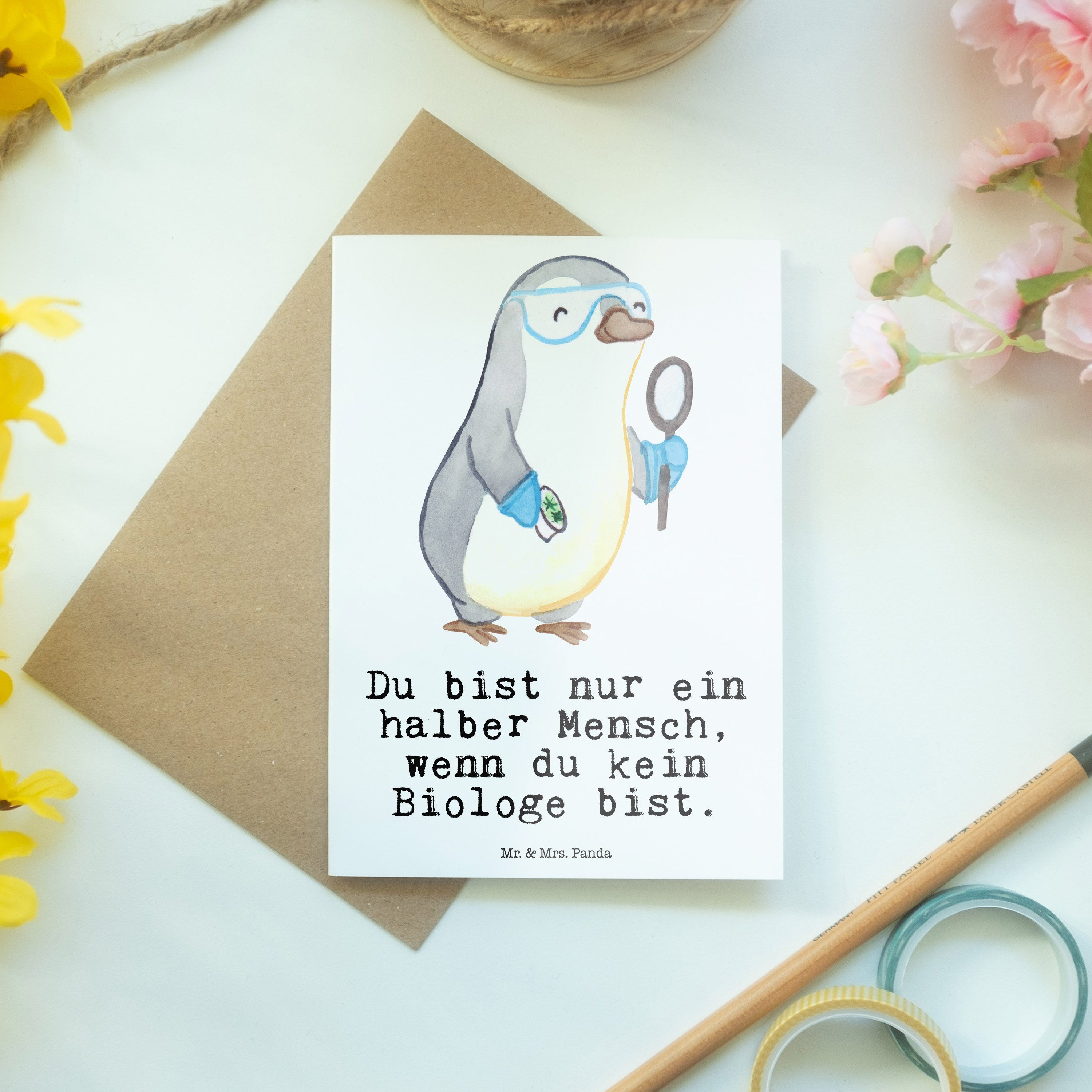 Mr. - Mrs. - mit Geschenk, & Studium, Herz Weiß Grußkarte Hochzei Biologe Einladungskarte, Panda