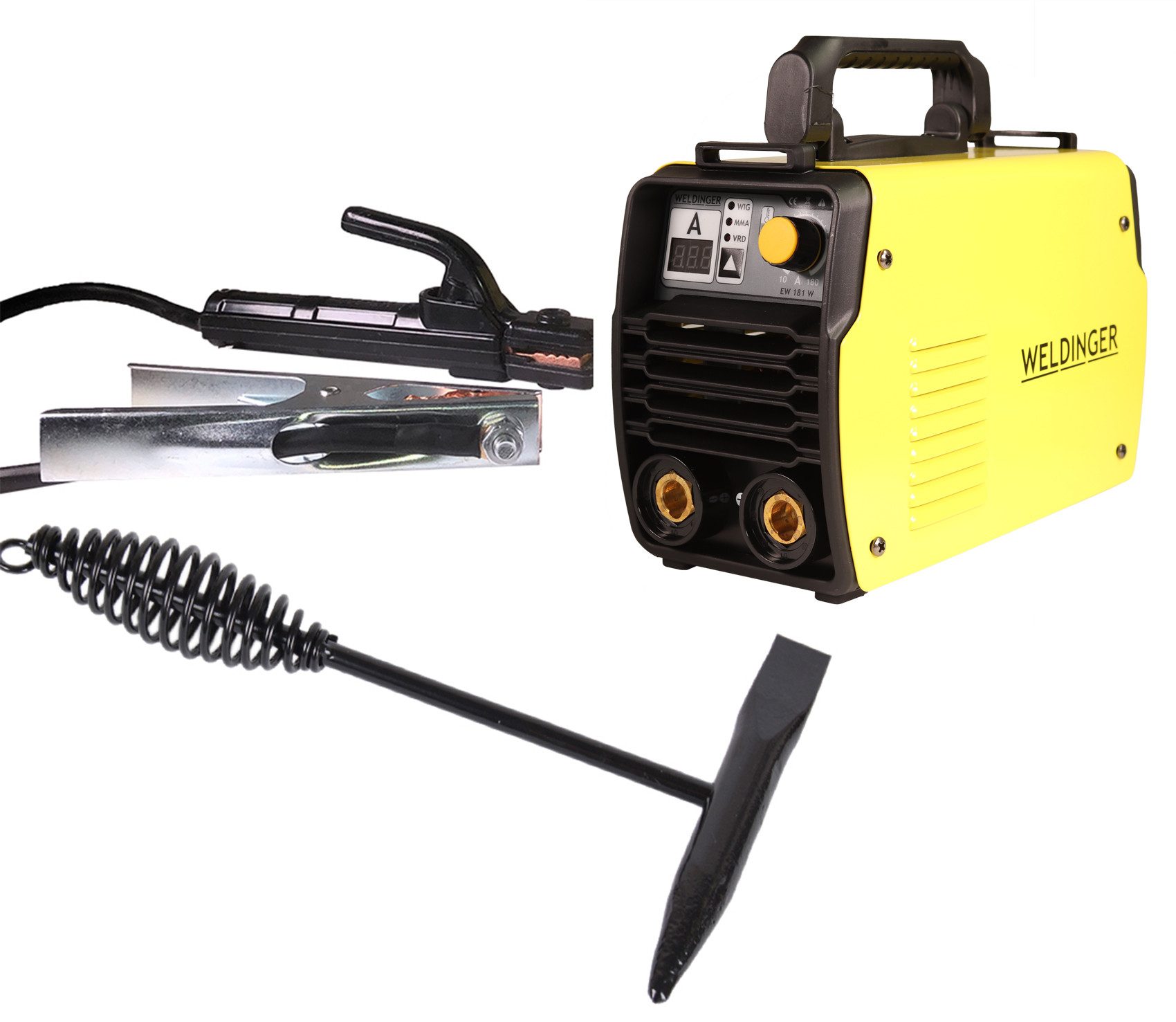 WELDINGER Elektroschweißgerät WELDINGER EW 181w Elektroden-Schweißinverter VRD Lift-WIG Option180 A, 20 - 180 A, 4-tlg., VRD