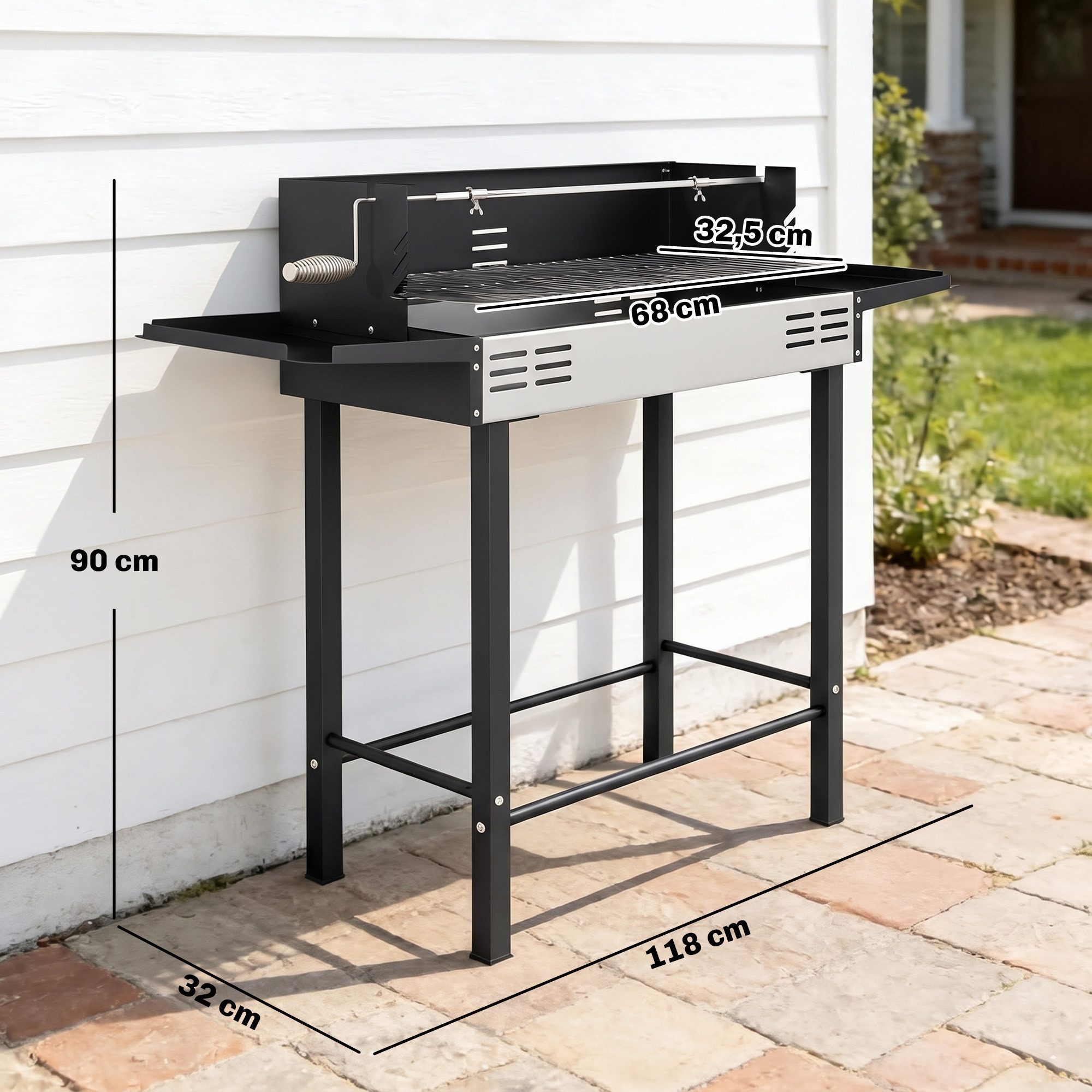 Outsunny Holzkohlegrill Campinggrill klappbar faltbar Garten, Kohlegrill, BBQ Grill, Rostfreier Stahl+Metall Schwarz 118 x 32 x 90 cm – Bild 3 von 5
