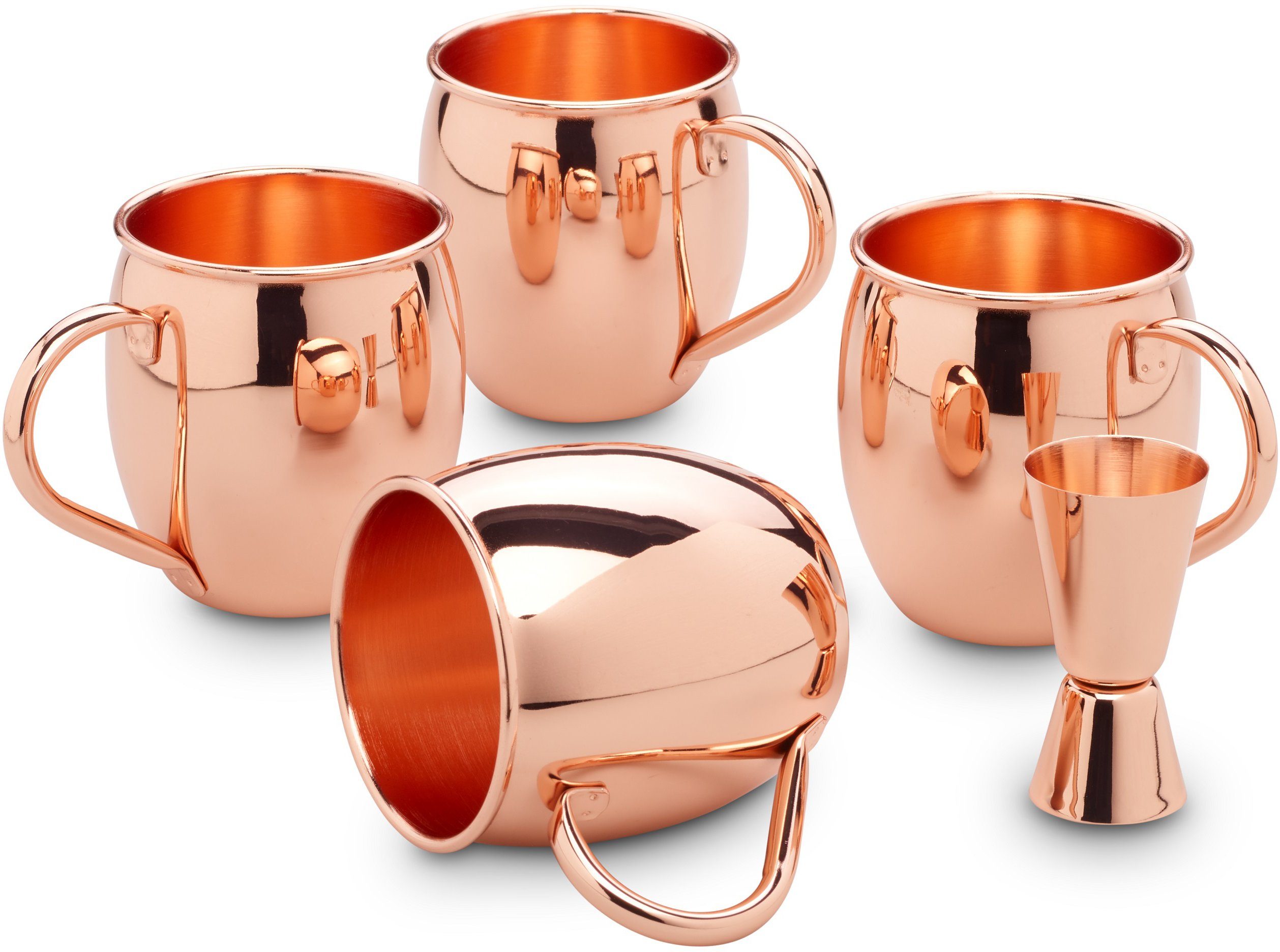 ECHTWERK Кружки, Edelstahl Rostfrei, Kupferbecher Set, Außenfläche Glatt, 4 Кружки, 1 Messbecher, 500 ml