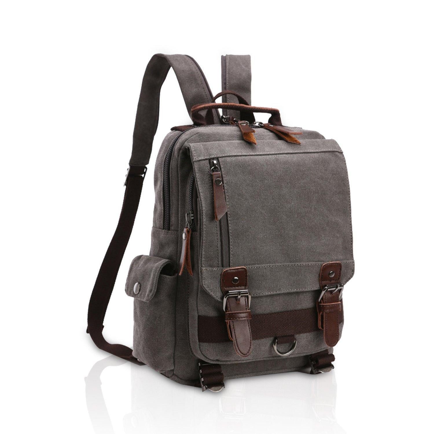 LuxusKollektion Schulrucksack Brusttasche Sling Bag Grau Retro Leinwand Herren Damen
