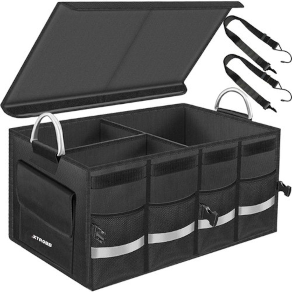 ISO TRADE Rücksitzorganizer Kofferraum Organisator (Spar-Set, 4-tlg., 63 Liter, Abdeckung), verfügt über ein großes Fach