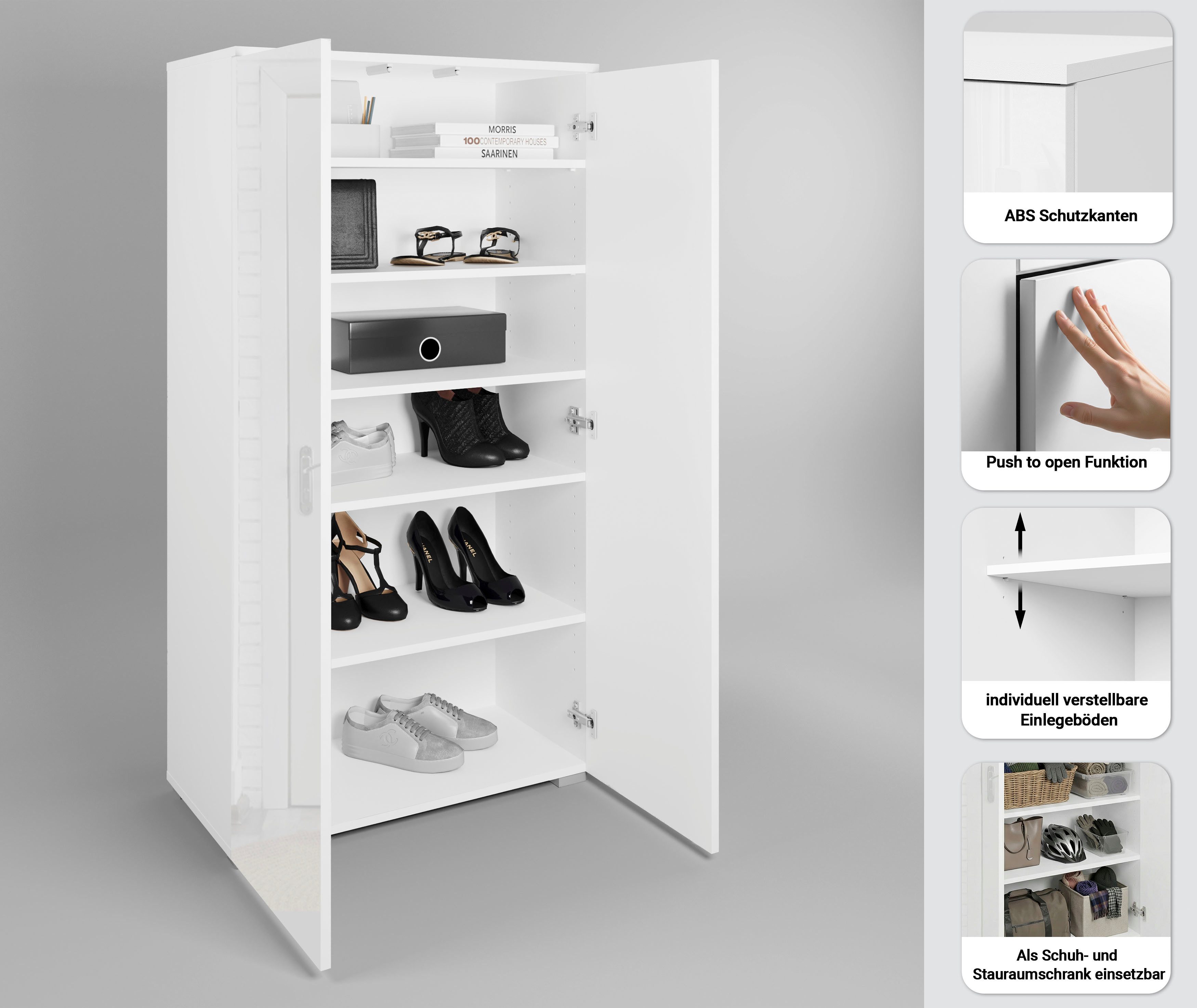 OTTO home Schuhschrank Paris grifflose Schuhregal Breite 70cm, mit 6 geräumigen Fächern – Bild 3 von 5