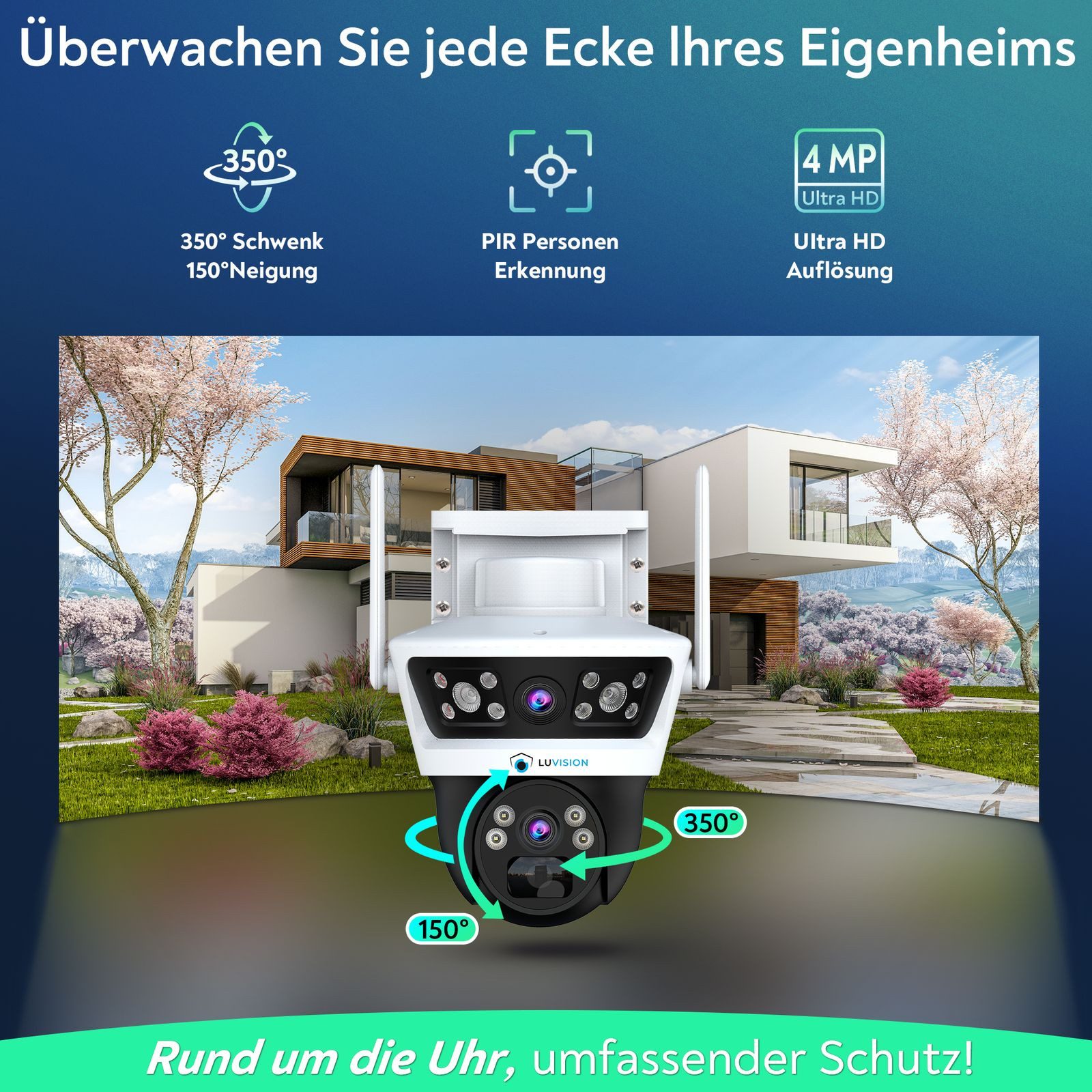 LUVISION Überwachungskamera LV-G-2032 (Außenbereich, 1-tlg., 4G / LTE PTZ Solar Überwachungskamera SIM Karte Kamera 2 Objektive, Bewegungsverfolgung, 2-Wege-Audio, 10x Zoom Digital, Mobilfunk)