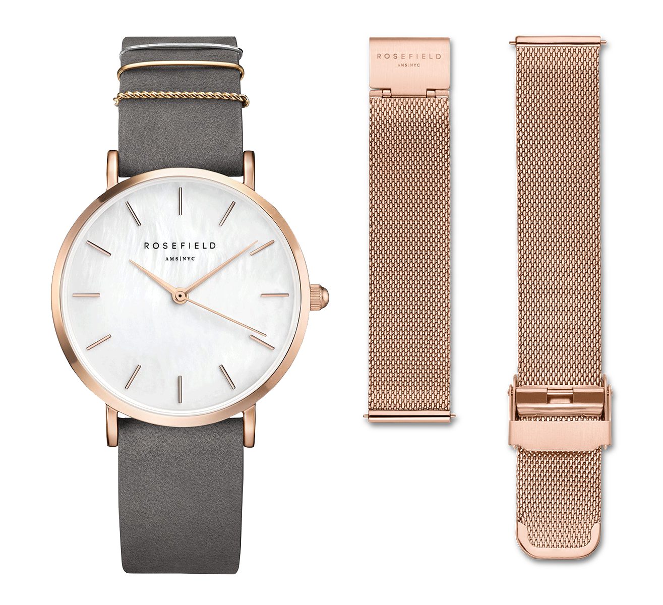 ROSEFIELD Quarzuhr ROSEFIELD West Village Gift Set Damen Geschenkset 33mm + Mesh-Armband