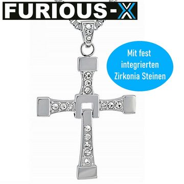 MAVURA Kette mit Anhänger FURIOUS-X Kreuz Hals Kette Halskette Kreuzkette PREMIUM EDELSTAHL, Vin Diesel Dominic Toretto Fast Furious Replic