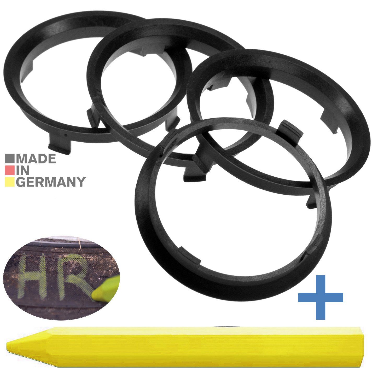 RKC Reifenstift 4X Zentrierringe 71,6 Kreide Stift, + Fett Maße: 67,1 mm Reifen Schwarz Ringe 1x x Felgen