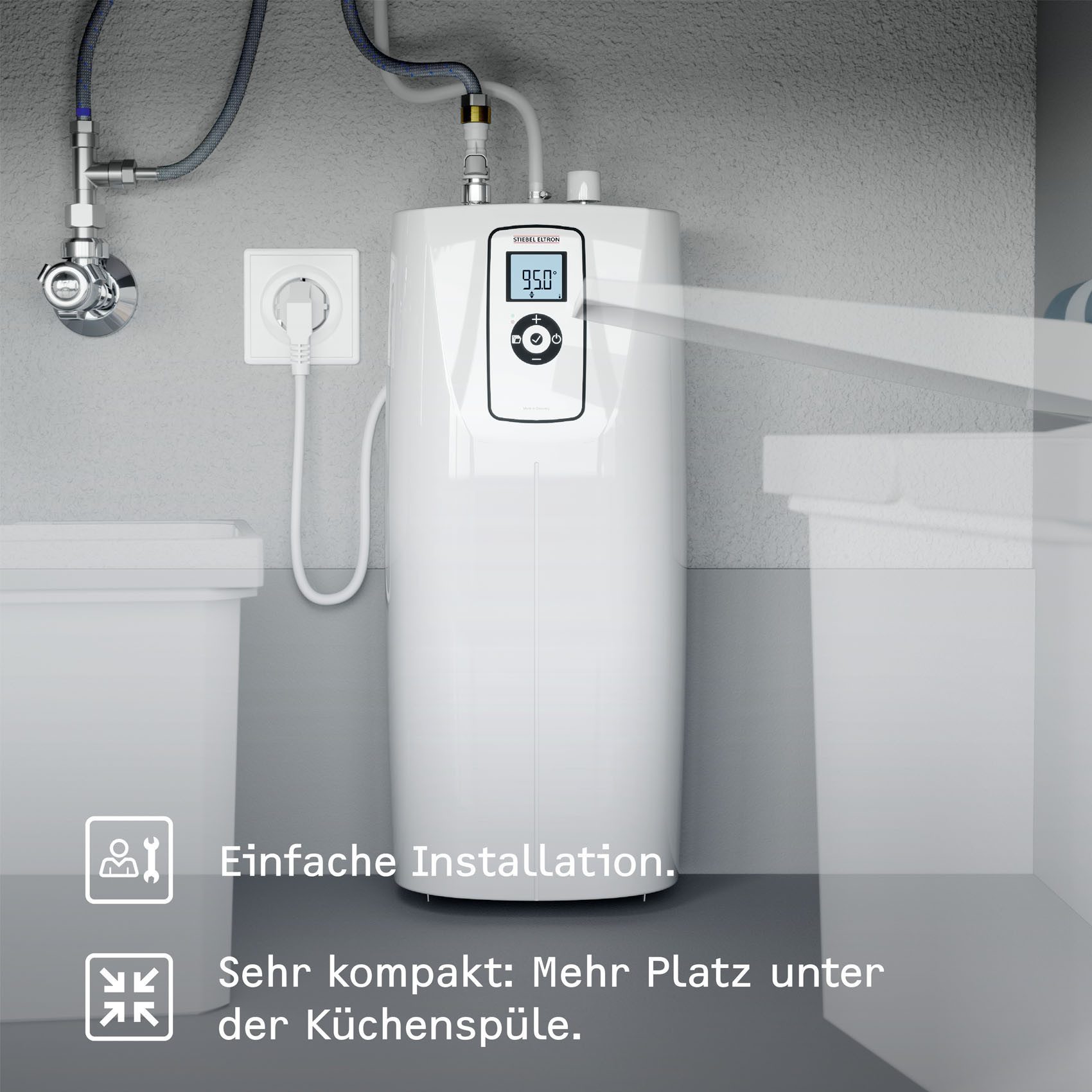 STIEBEL ELTRON Untertisch-Trinkwassersystem Kochendwassergerät HOT 2.6 N Premium + 3in1 b gebürstet, Niederdruck-Anschluss, für kochendes Wasser, Set mit Heißwassergerät und speziellem Wasserhahn für die Küche