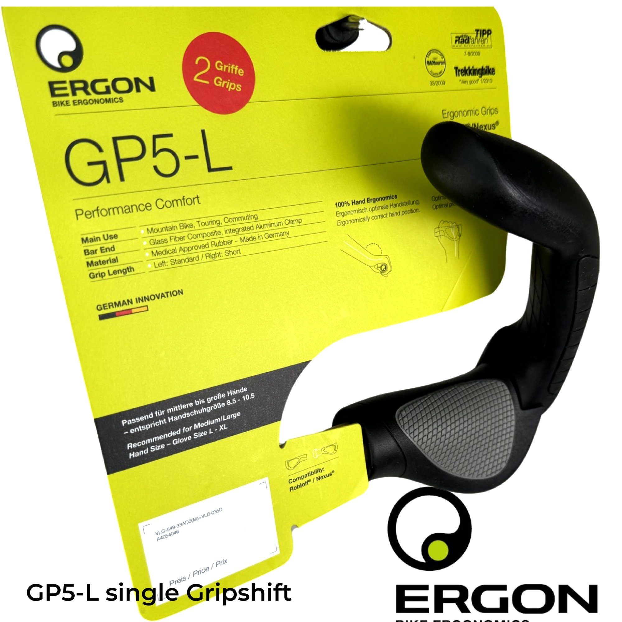 Ergon Fahrradlenker Ergon GP5-L Single Grip Shift Fahrrad Griffe Nexus Rohloff Hörnchen