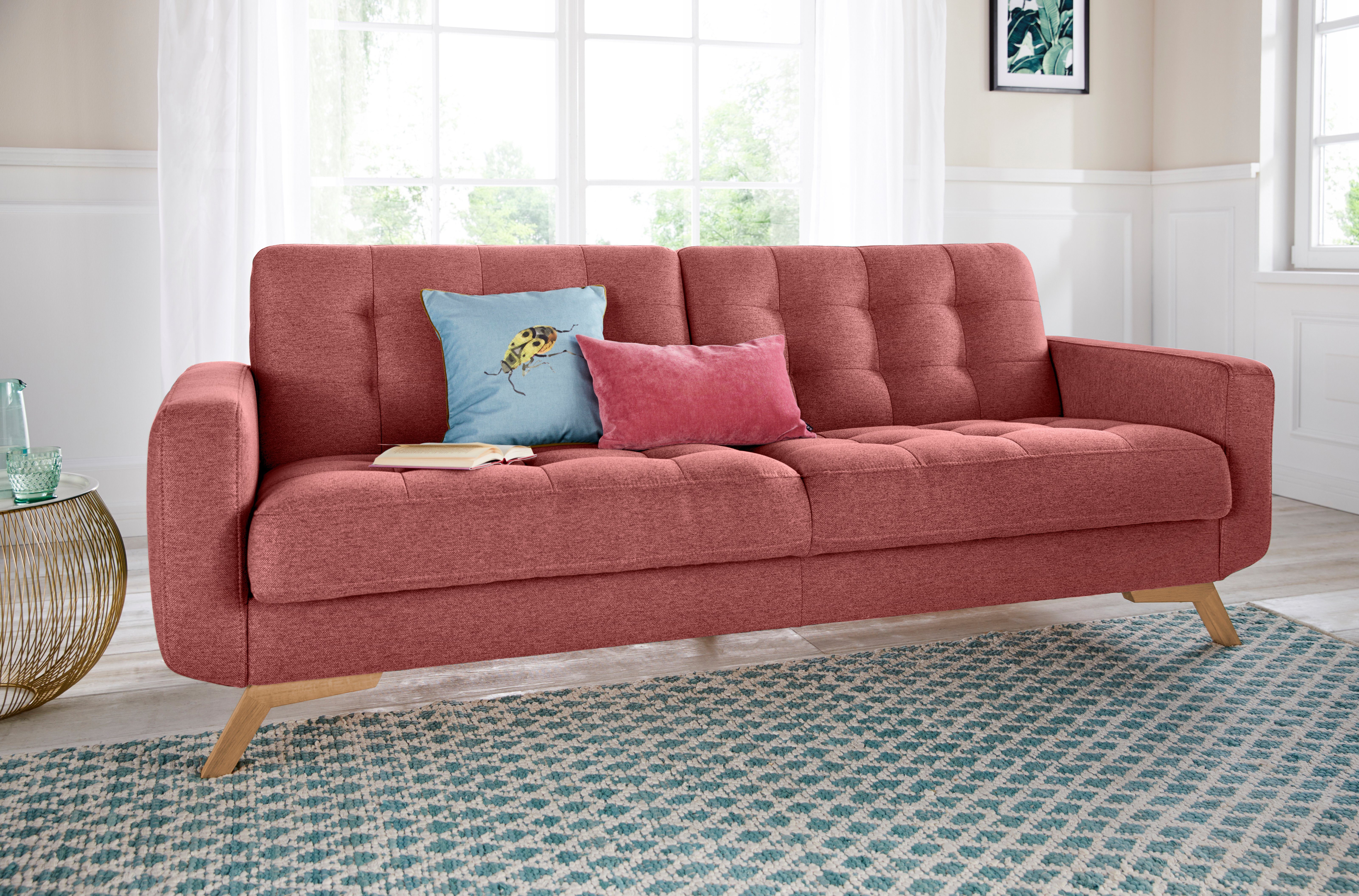 exxpo - sofa fashion 3-Sitzer Fiord, aktuelles Design, tolle Detailverarbeitung im Sitz und Rücken, bequem, wahlweise Kippcouch mit Bettfunktion und Bettkasten, Holzfuß