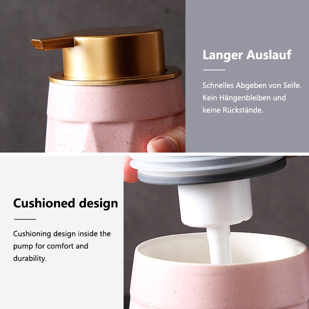 GelldG Seifenspender 400ml Seifenspender, Spülmittelspender, Soap Keramik Rosa Dispenser