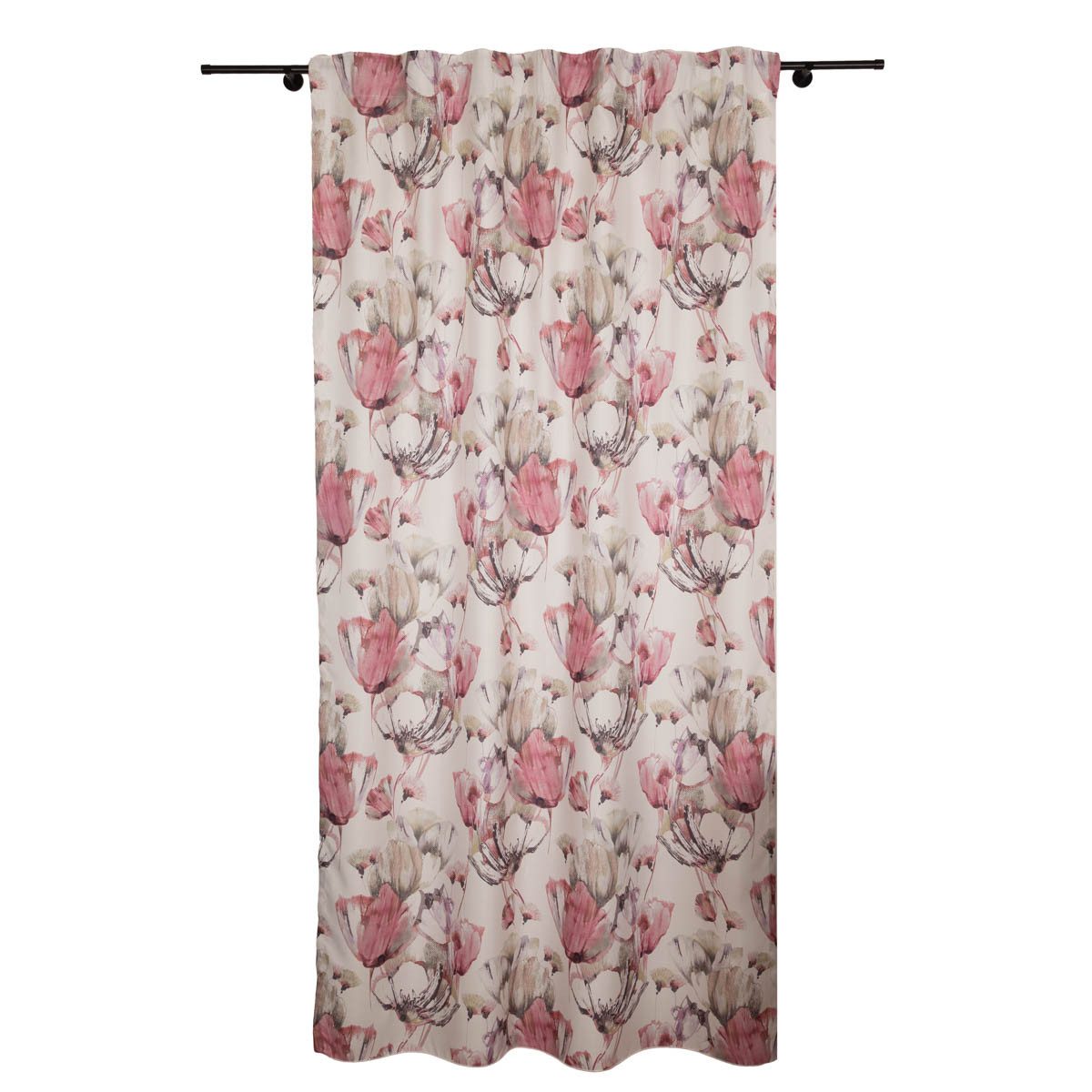 SCHÖNER LEBEN. Vorhang Gardine Schlaufenband Leinenoptik Blumen ecru beere grün 140x245cm, blickdicht, Polyester, pflegeleicht