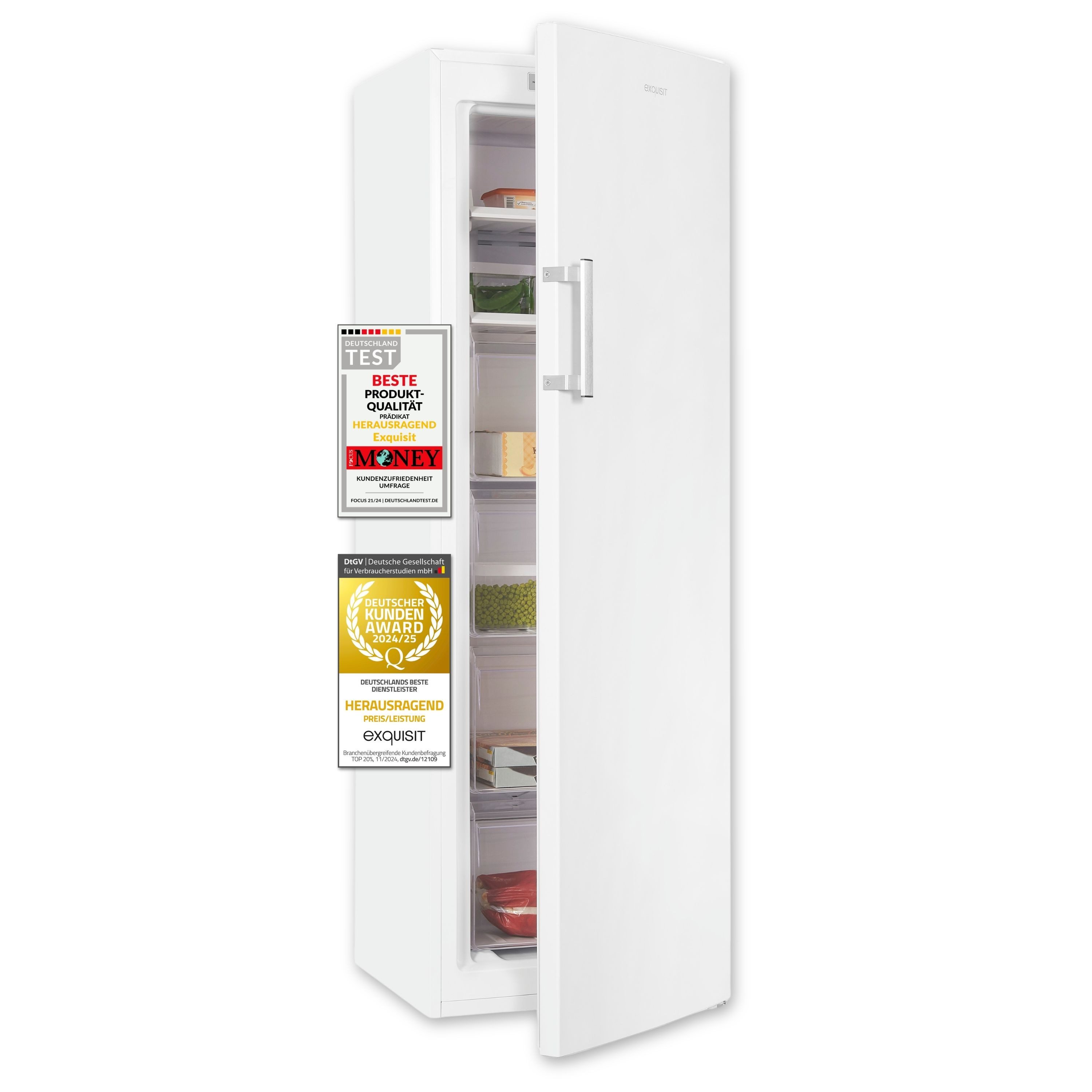 exquisit Gefrierschrank GS5271-NF-H-040E weiss, 170 cm hoch, 54.5 cm breit, 204 Liter Nutzinhalt, 4-Sterne-Gefrieren, No-Frost