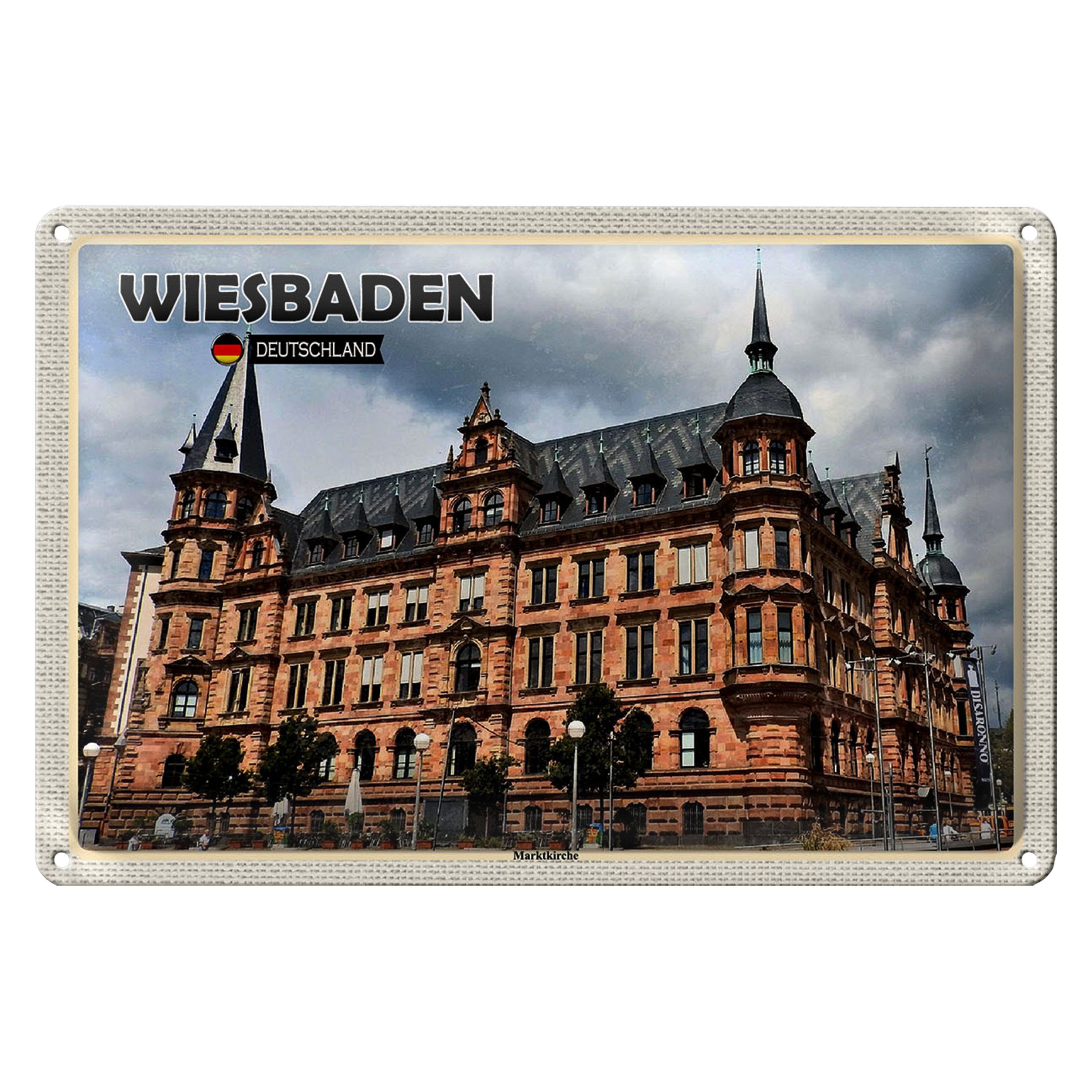 Roomando Metallschild Städte Wiesbeden Marktkirche Mittelalter 40x30cm