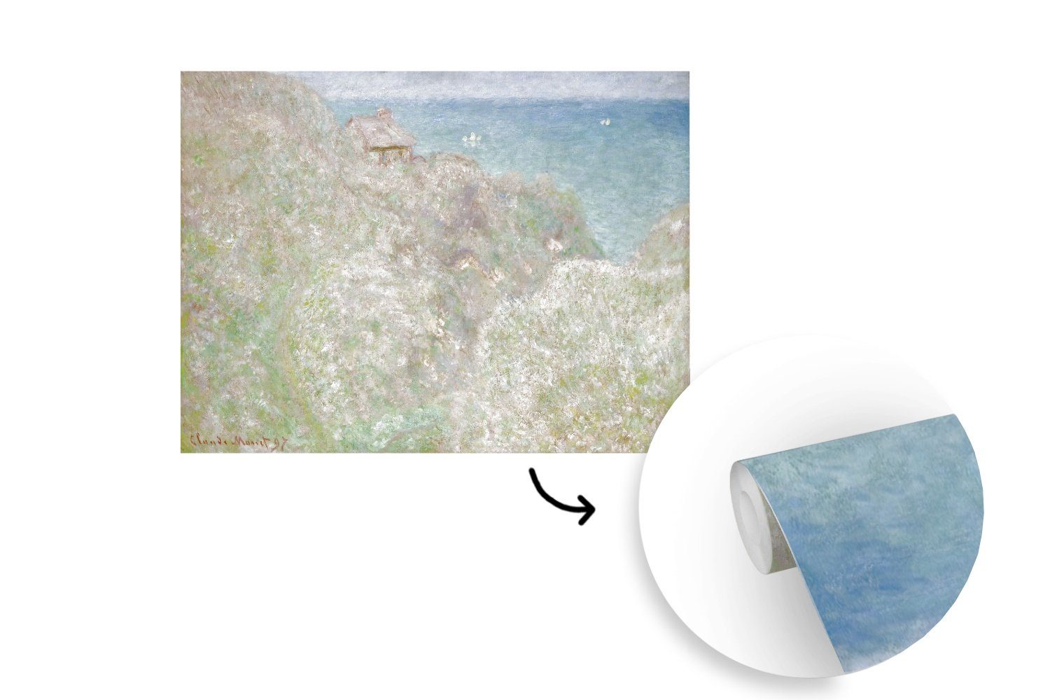 MuchoWow Fototapete Le Petit-Ailly, Varengeville Wandtapete von Vinyl Wohnzimmer, in Gemälde - St), Claude Monet, für Tapete (6 der bedruckt, Matt, Montagefertig Sonne