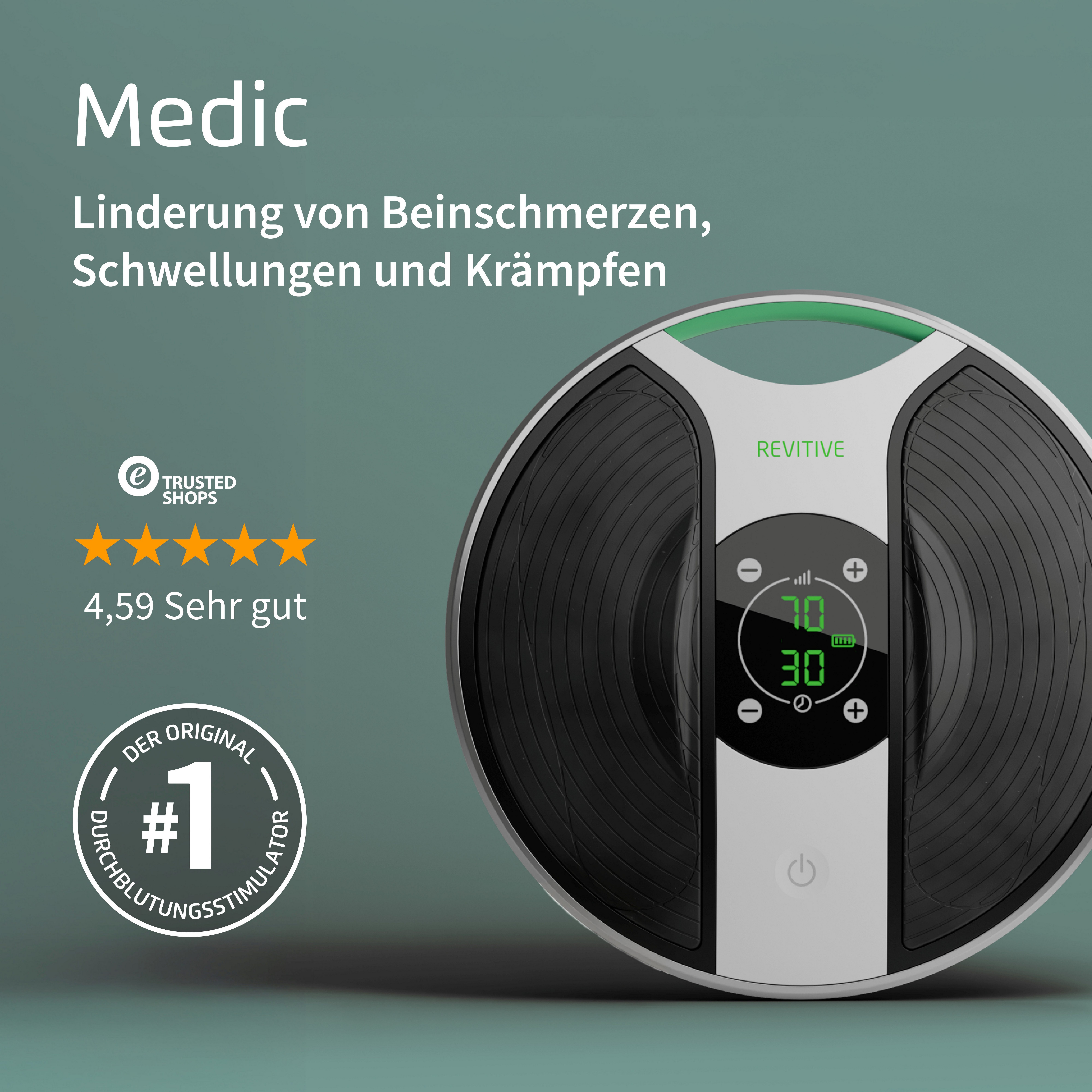 REVITIVE EMS-Fußmassage-Gerät Medic Durchblutungs-Stimulator, Lindert Beschwerden, Schmerzen, Schwellungen, Krämpfe
