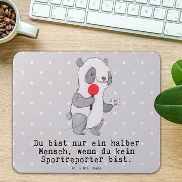 Mr. & Mrs. Panda Mauspad Sportreporter Herz - Grau Pastell - Geschenk, Kollegin, PC Zubehör, M (1-St), Made in Germany