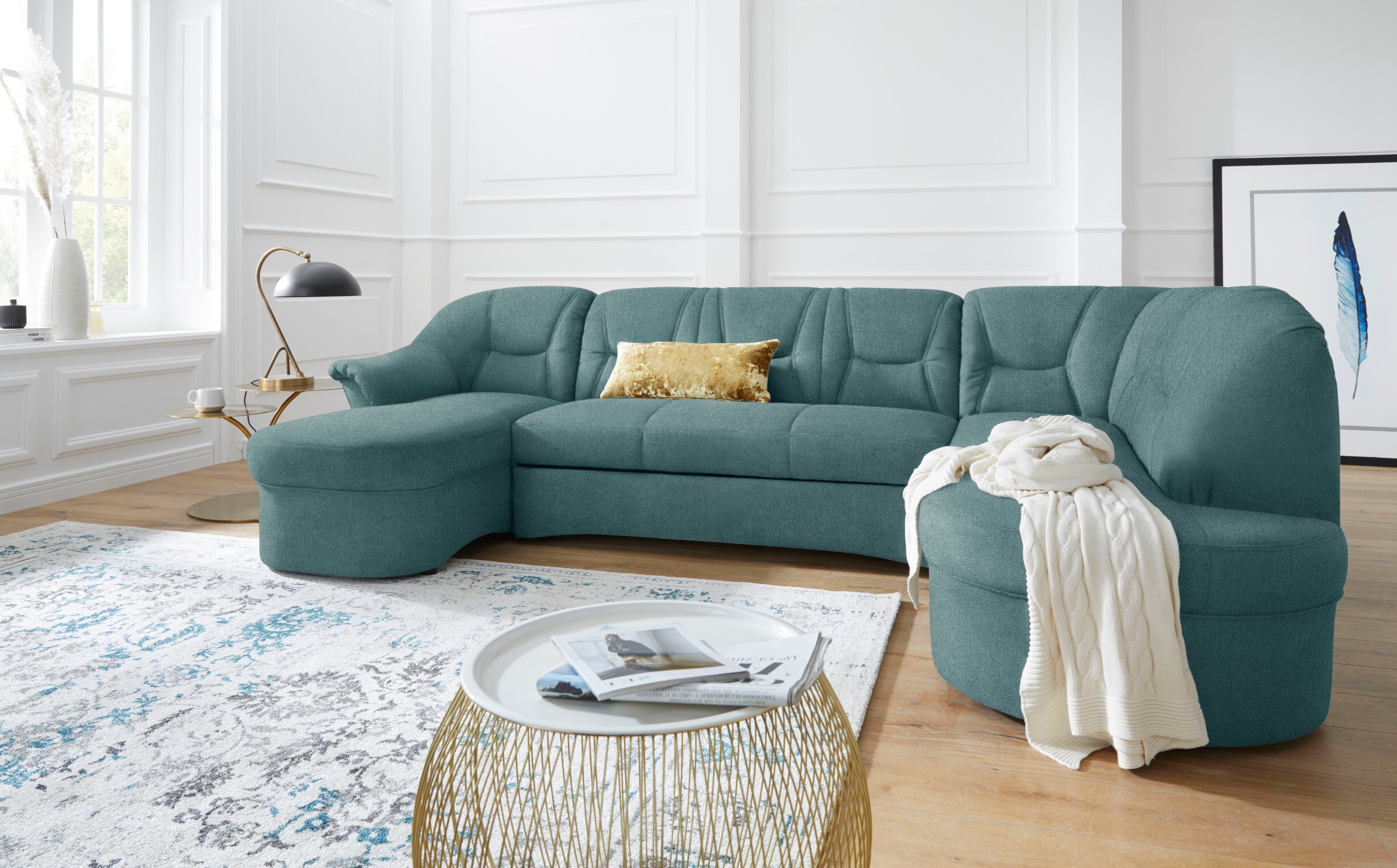 DOMO collection Wohnlandschaft SARAFINA 295x83x180 cm, auch mit Federkern für mehr Sitzkomfort!, whlw. mit Bettfunktion, elegantes Design, U-Form