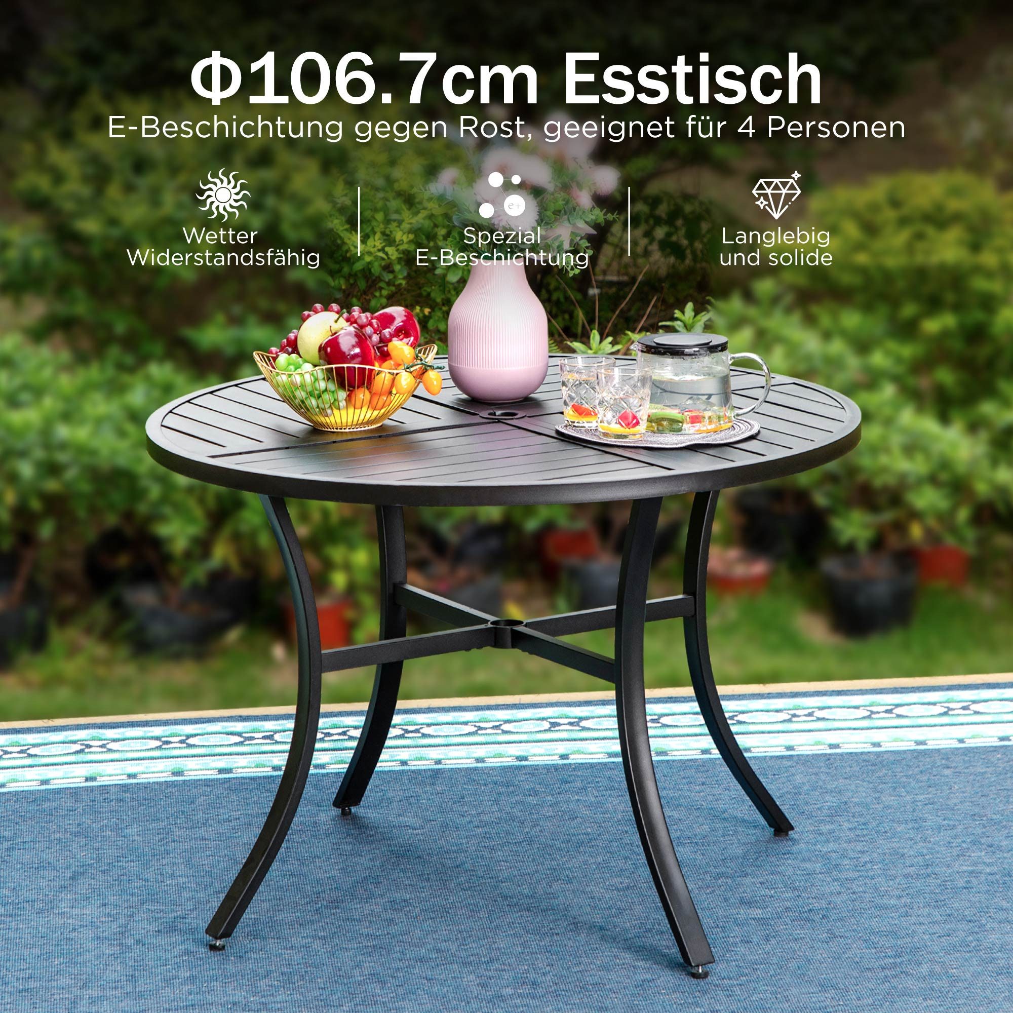 PHI VILLA Garten-Essgruppe, (Gartenmöbel Set Outdoor Balkon Esstisch)