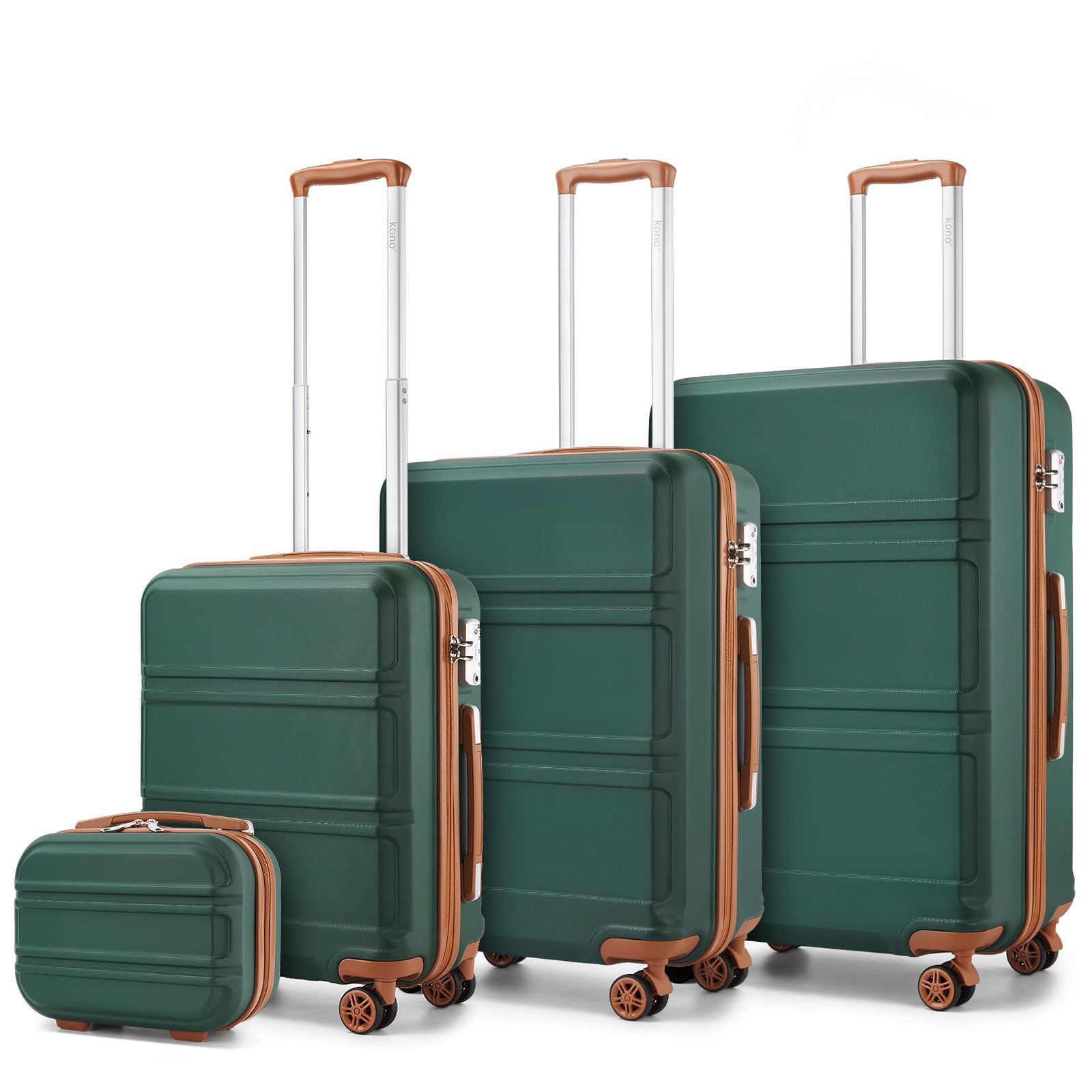 KONO Kofferset 4-teiliges Reiseset, ABS-Hartschalenkoffer (XL/L/M) + Kosmetikkoffer, (4 tlg)