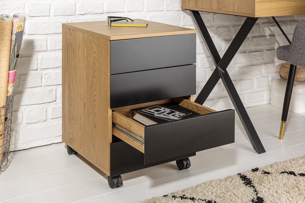 riess-ambiente Rollcontainer STUDIO 40cm natur / schwarz, mit 4 Schubladen