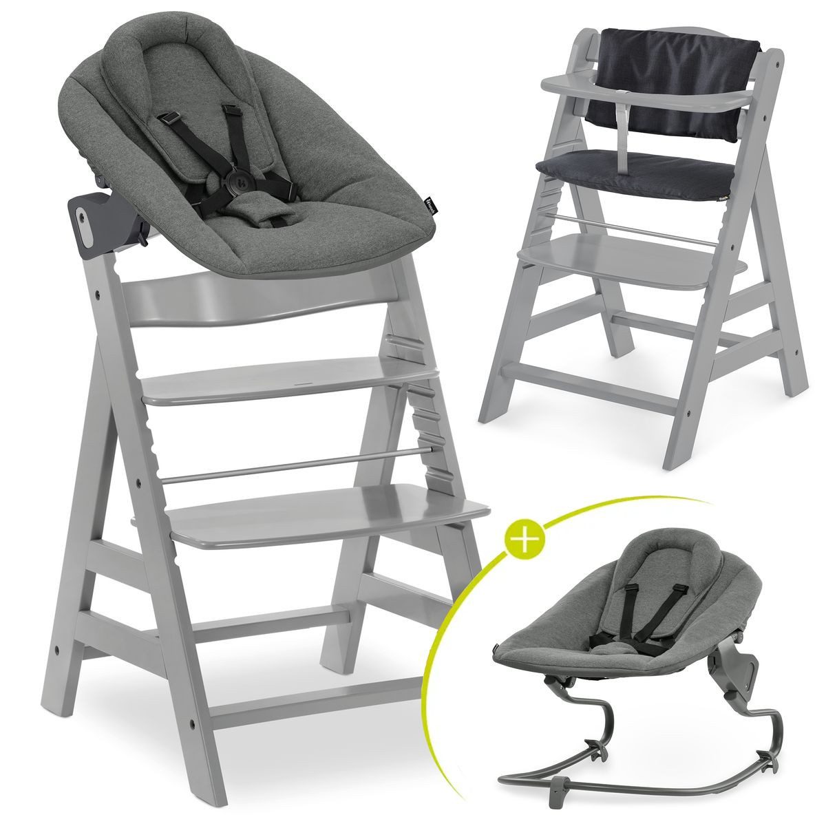 Hauck Hochstuhl Alpha Plus Grey Newborn Set, Holz Babystuhl ab Geburt inkl. günstig online kaufen