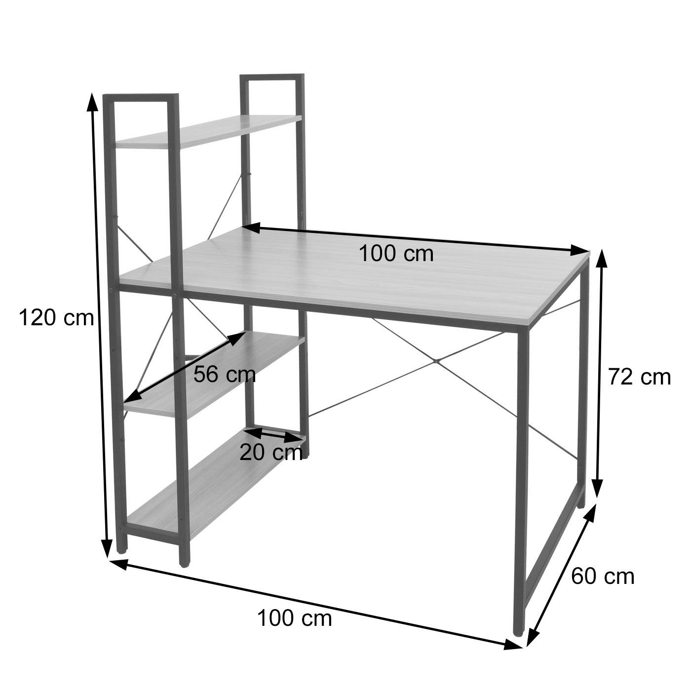 grau-braun Struktur grau-braun Schreibtisch Mit mit Regalböden, | Tischplatte MCW MCW-K81, 4